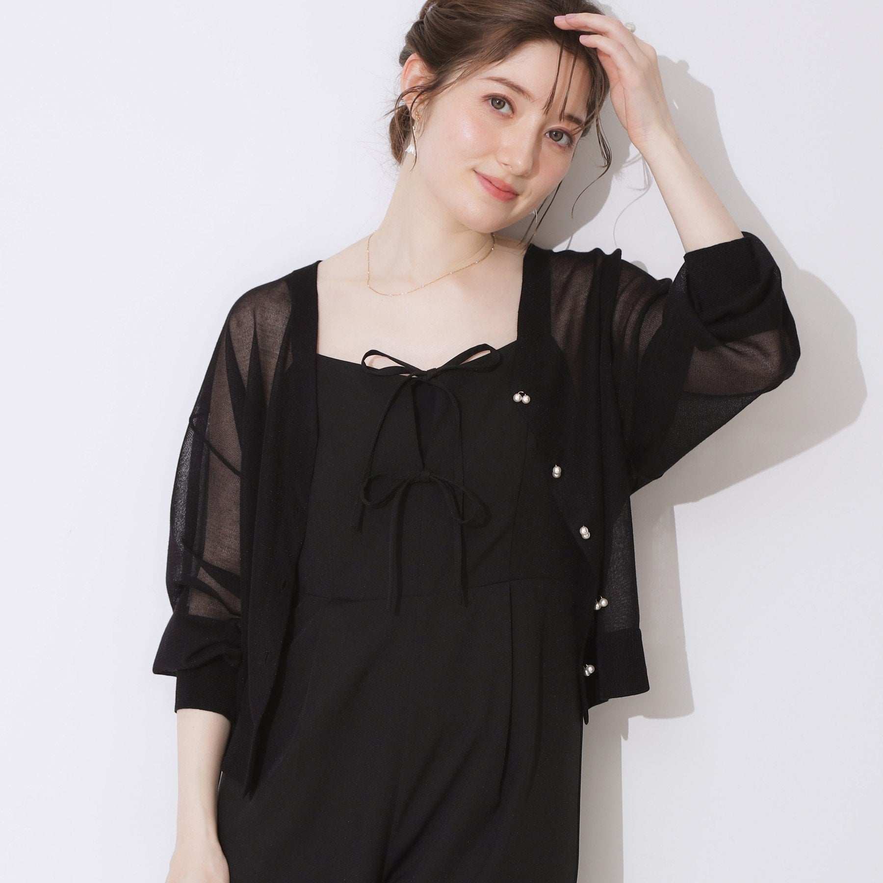 クチュール ブローチ Couture Brooch ダブルパール調釦LEVITAカーディ (ブラック(019)) ブラック(019)