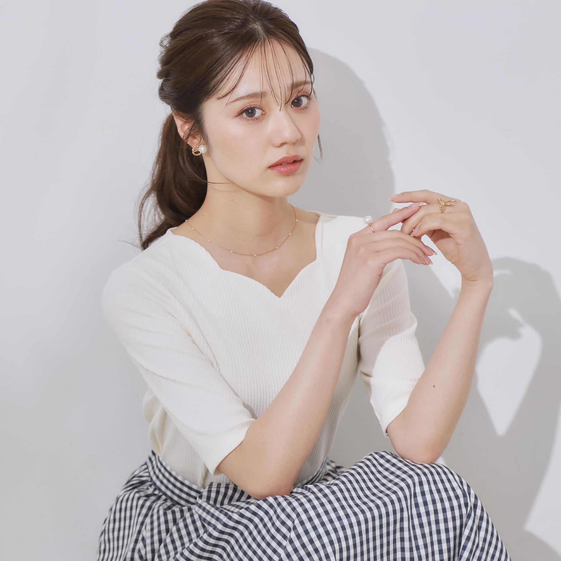 クチュール ブローチ Couture Brooch ハートネックテレコ5分袖プルオーバー (オフホワイト(003)) オフホワイト(003)