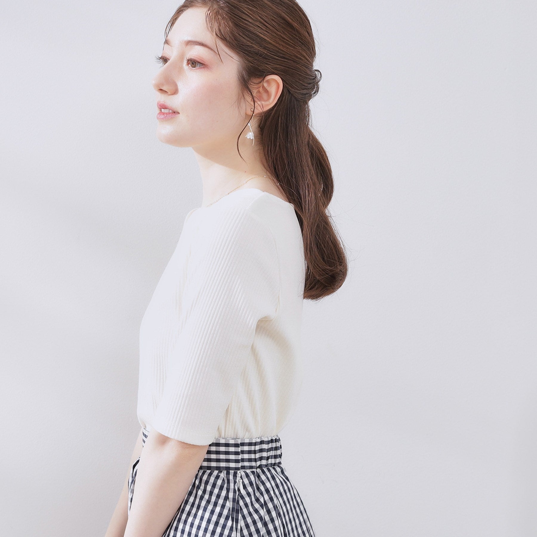 クチュール ブローチ Couture Brooch ハートネックテレコ5分袖プルオーバー (オフホワイト(003)) オフホワイト(003)