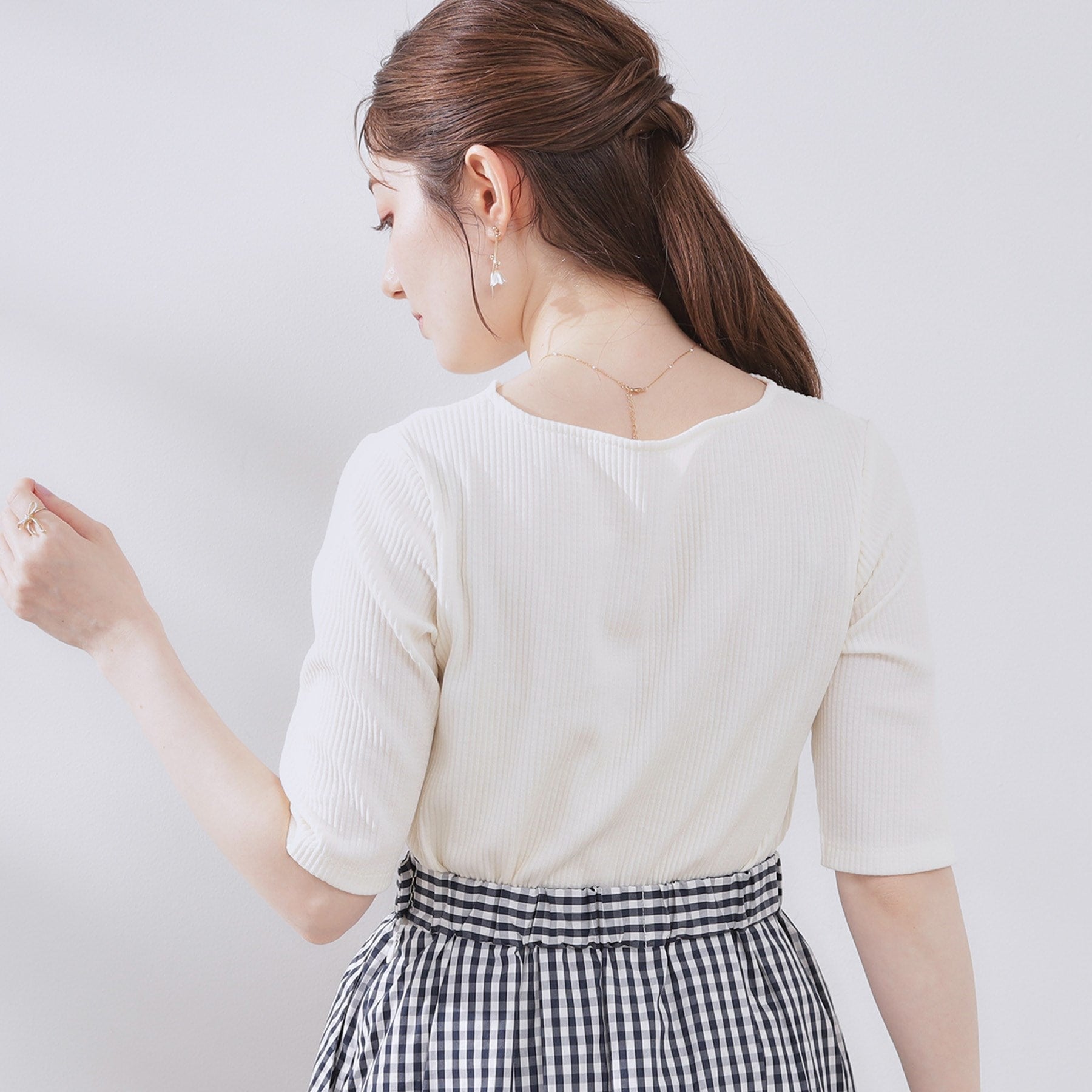 クチュール ブローチ Couture Brooch ハートネックテレコ5分袖プルオーバー (オフホワイト(003)) オフホワイト(003)