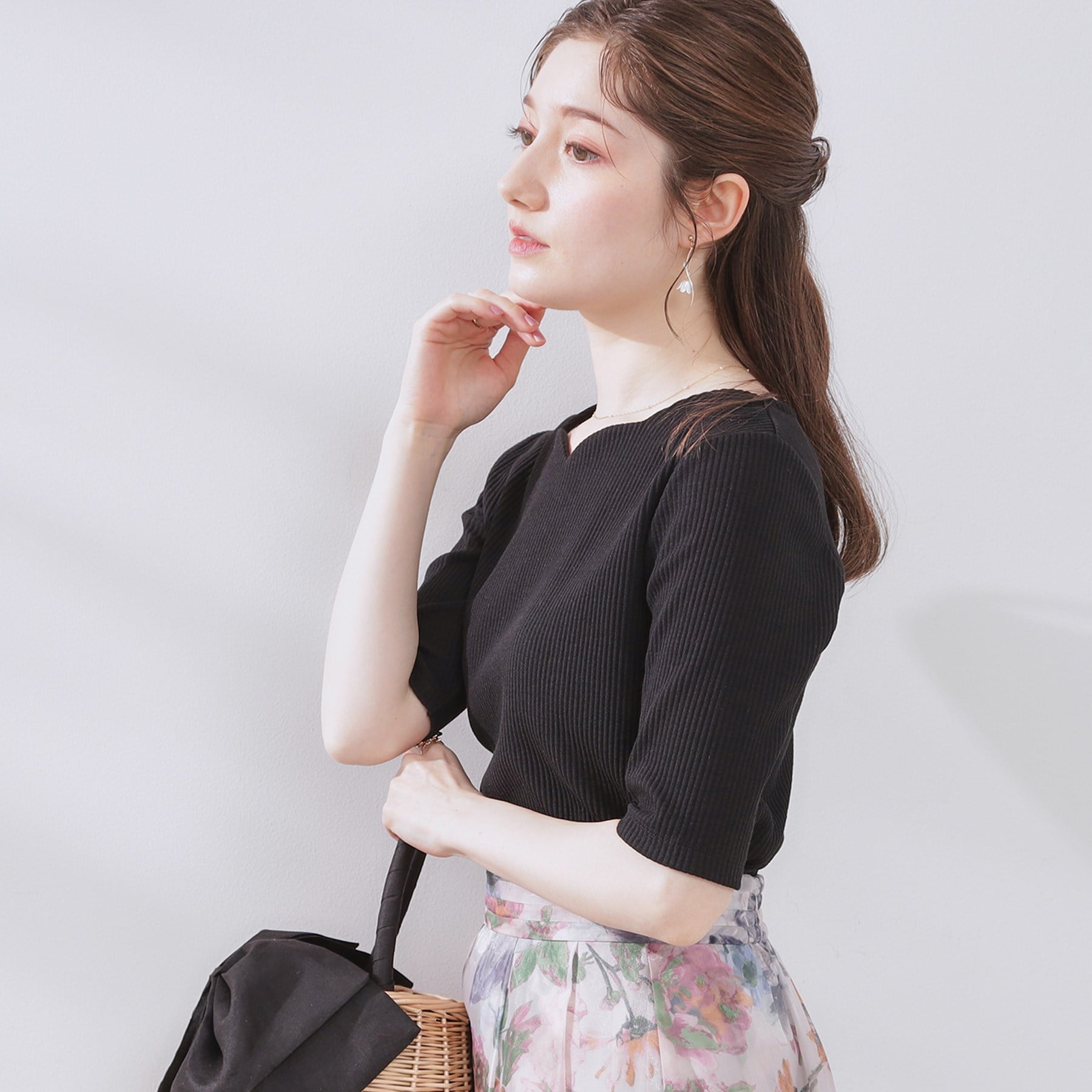 クチュール ブローチ Couture Brooch ハートネックテレコ5分袖プルオーバー (オフホワイト(003)) オフホワイト(003)