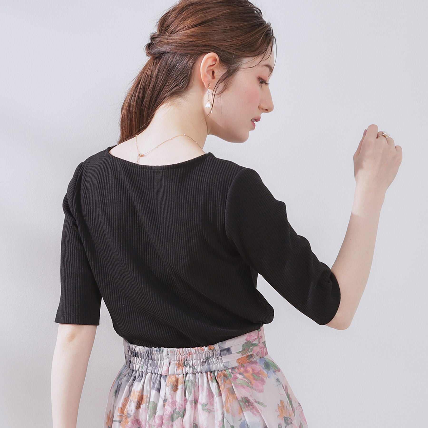 クチュール ブローチ Couture Brooch ハートネックテレコ5分袖プルオーバー (オフホワイト(003)) オフホワイト(003)