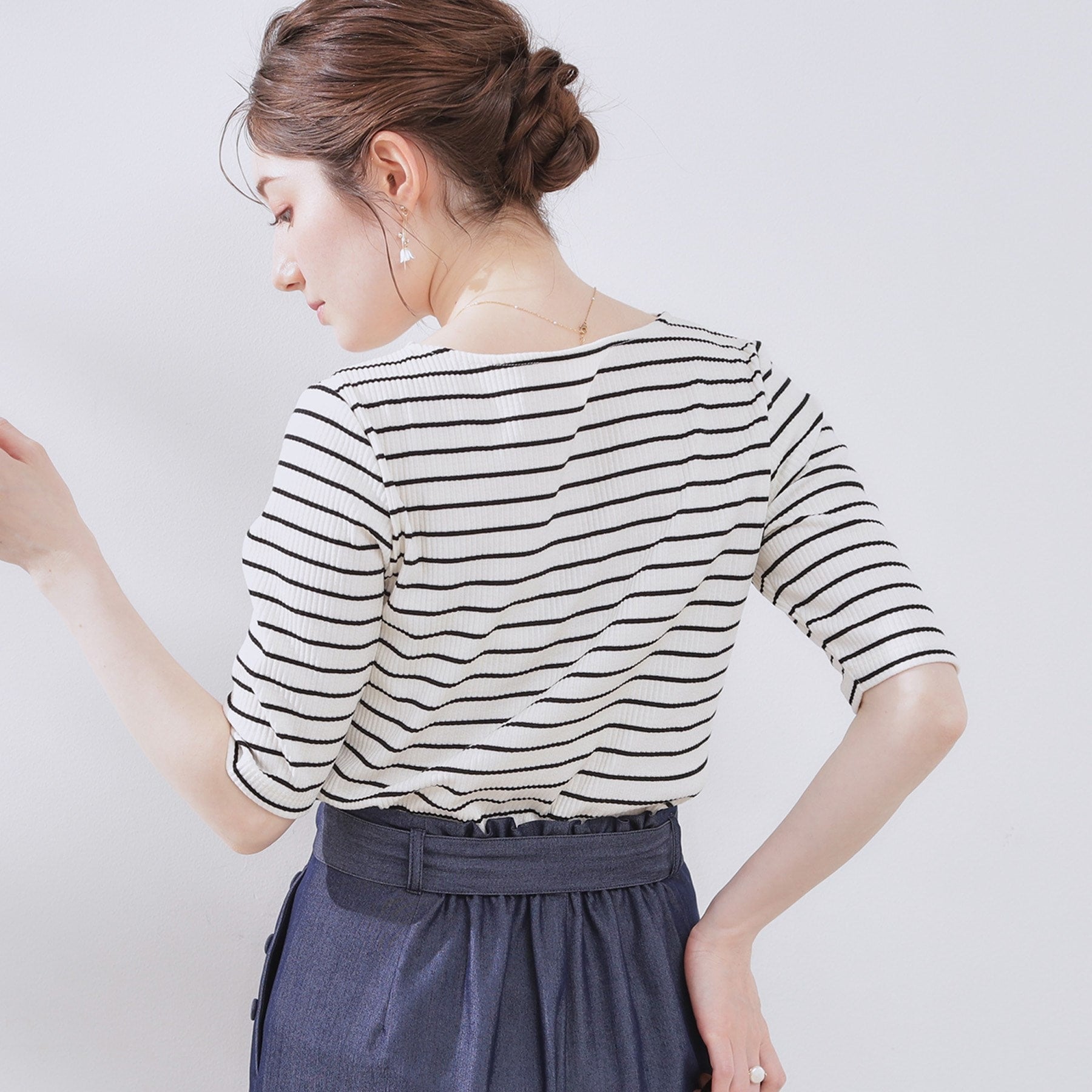 クチュール ブローチ Couture Brooch ハートネックテレコ5分袖プルオーバー (オフホワイト(003)) オフホワイト(003)