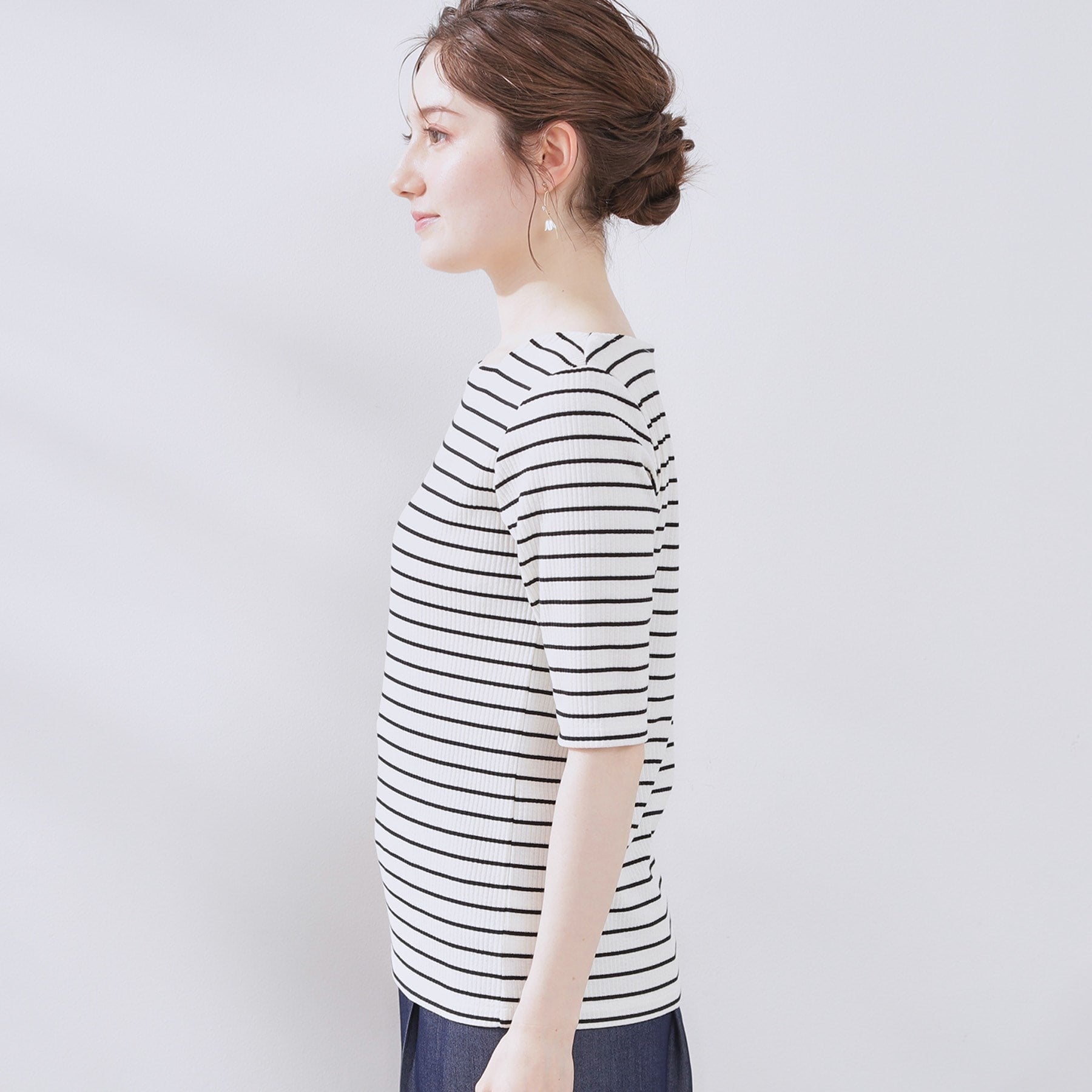 クチュール ブローチ Couture Brooch ハートネックテレコ5分袖プルオーバー (オフホワイト(003)) オフホワイト(003)