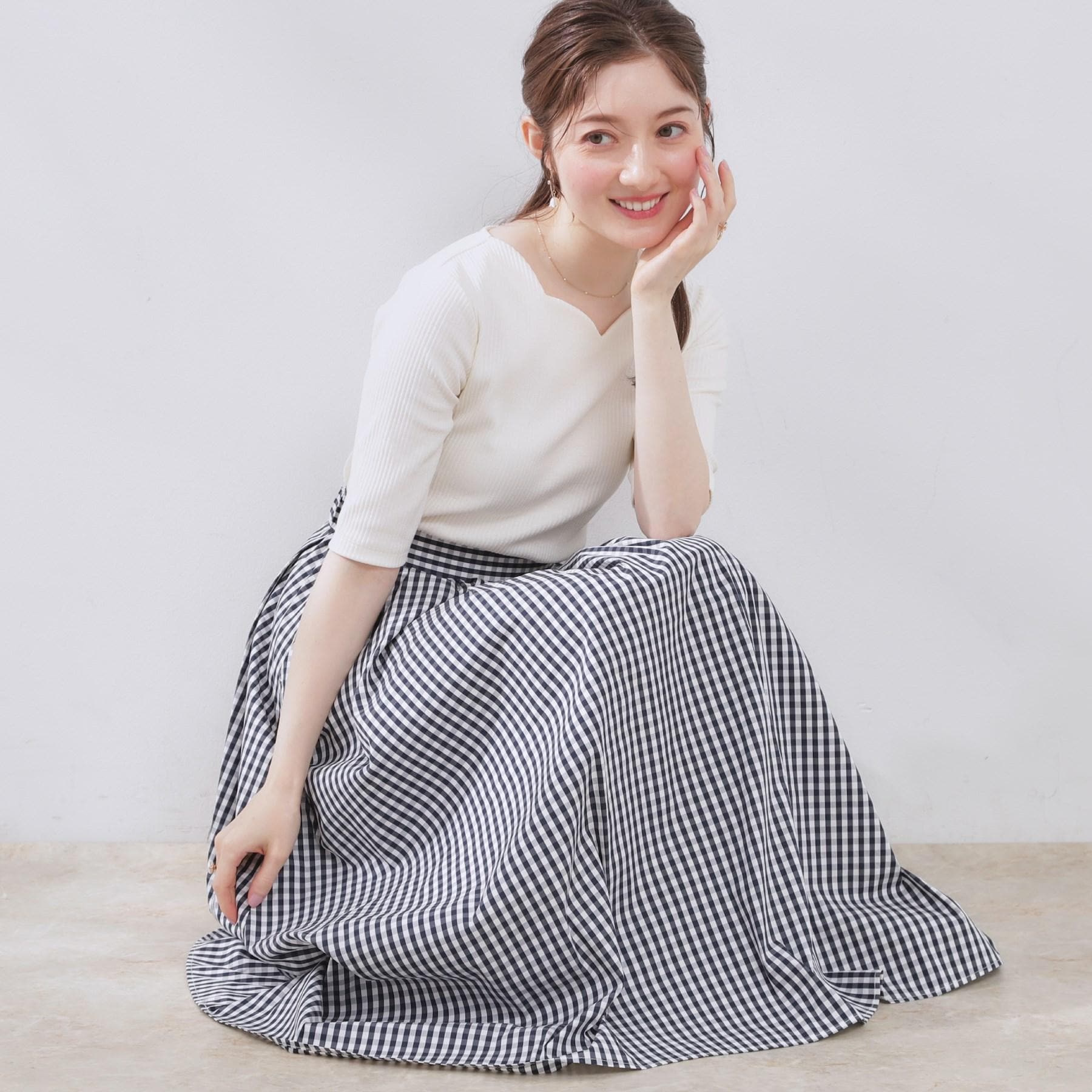 クチュール ブローチ Couture Brooch ギンガム40TCタック&ギャザースカート (ネイビー(294)) ネイビー(294)