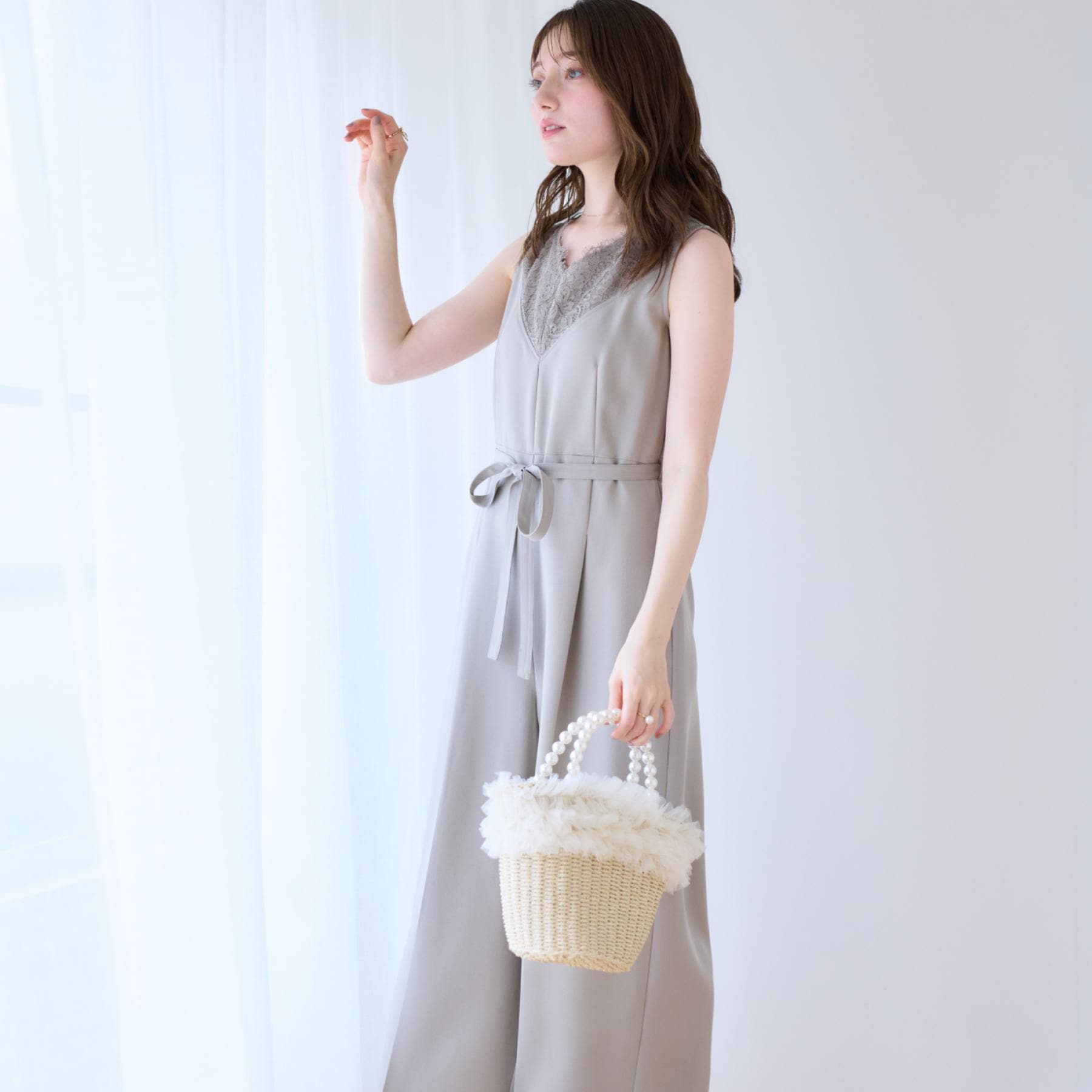 クチュール ブローチ Couture Brooch レース切替デザインオールインワン (グレージュ(050)) グレージュ(050)