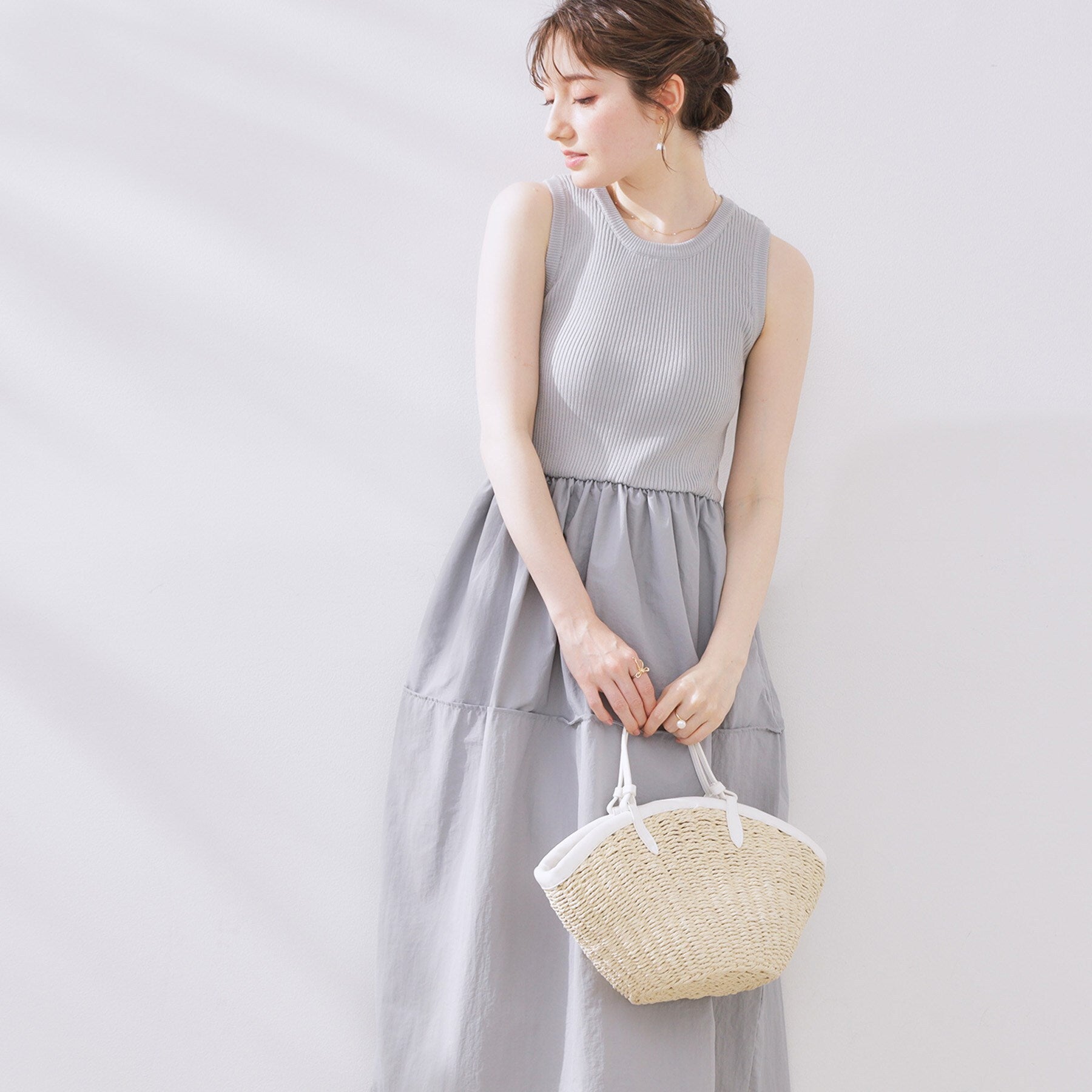 クチュール ブローチ Couture Brooch 布帛ドッキングニットワンピース (ライトグレー(011)) ライトグレー(011)