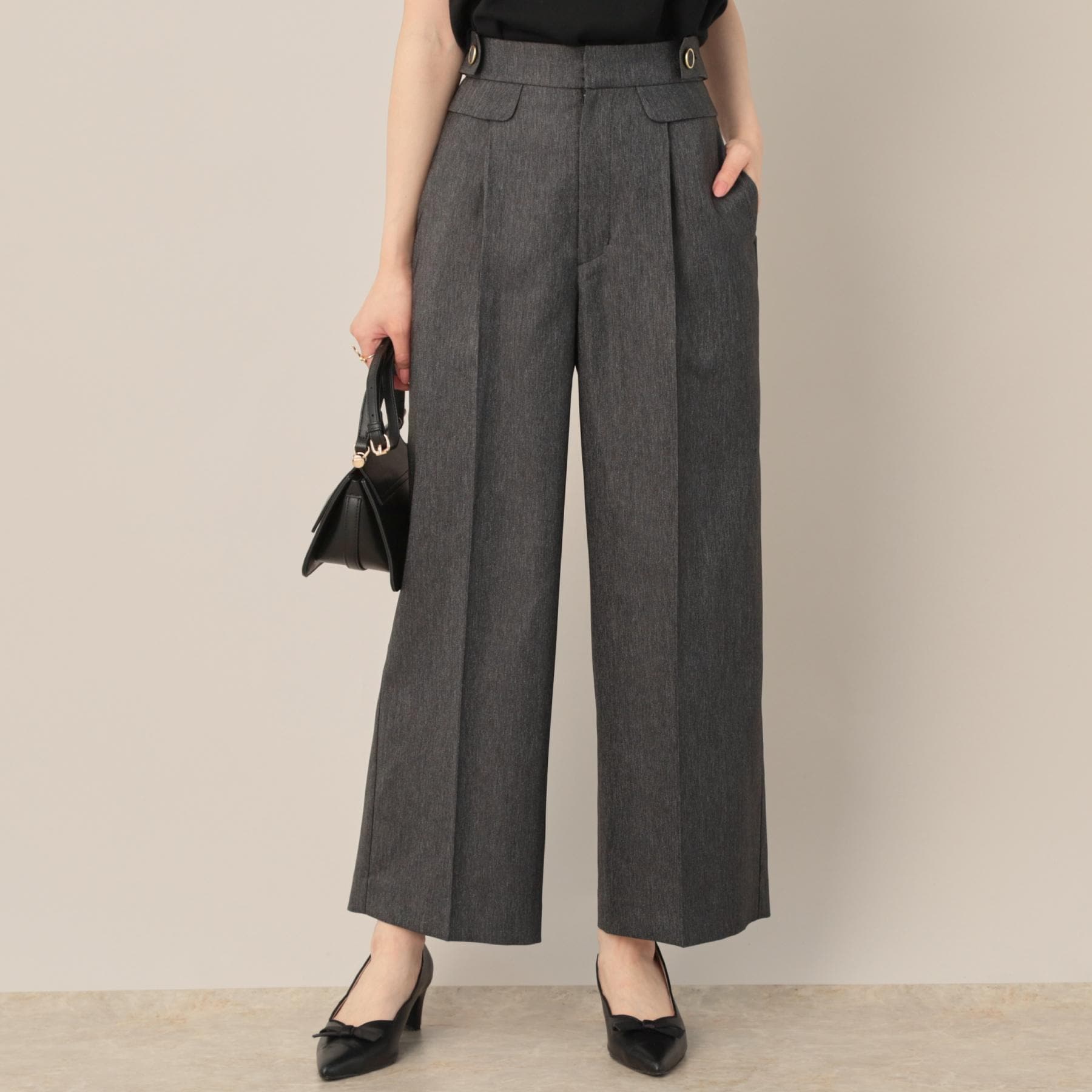 クチュール ブローチ Couture Brooch デニムライク釦デザインパンツ (ブラック(019)) ブラック(019)