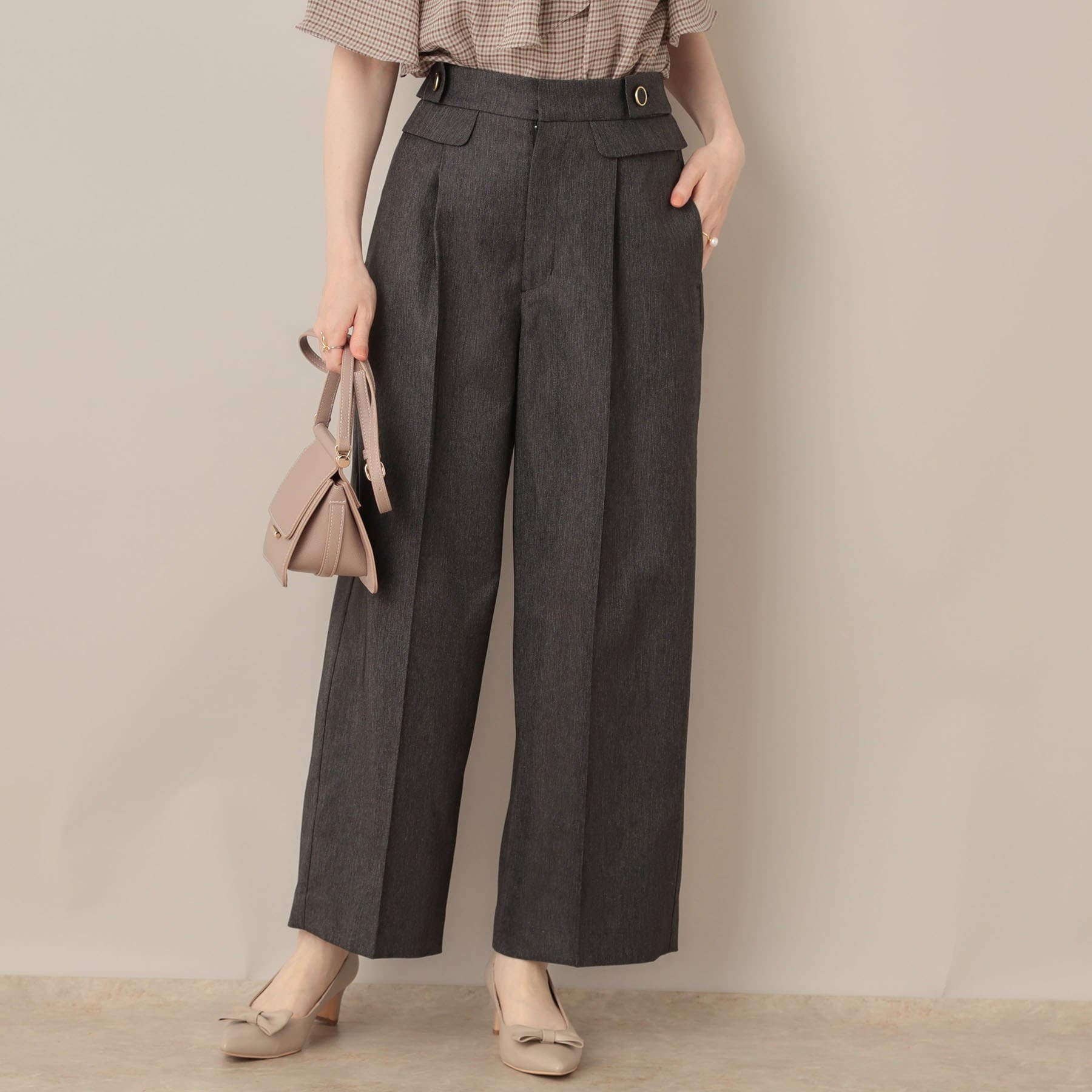 クチュール ブローチ Couture Brooch デニムライク釦デザインパンツ (ブラック(019)) ブラック(019)