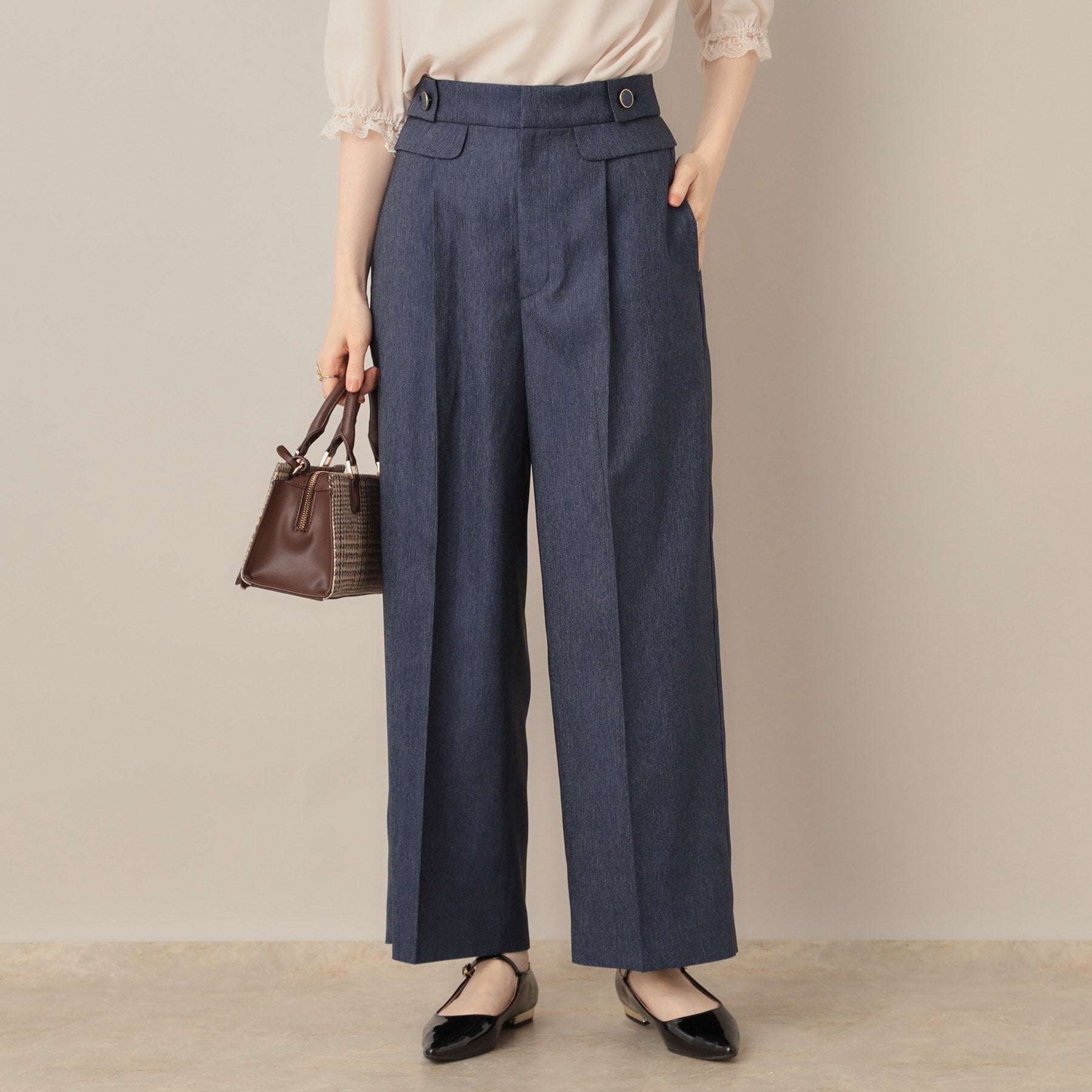 クチュール ブローチ Couture Brooch デニムライク釦デザインパンツ (ブラック(019)) ブラック(019)