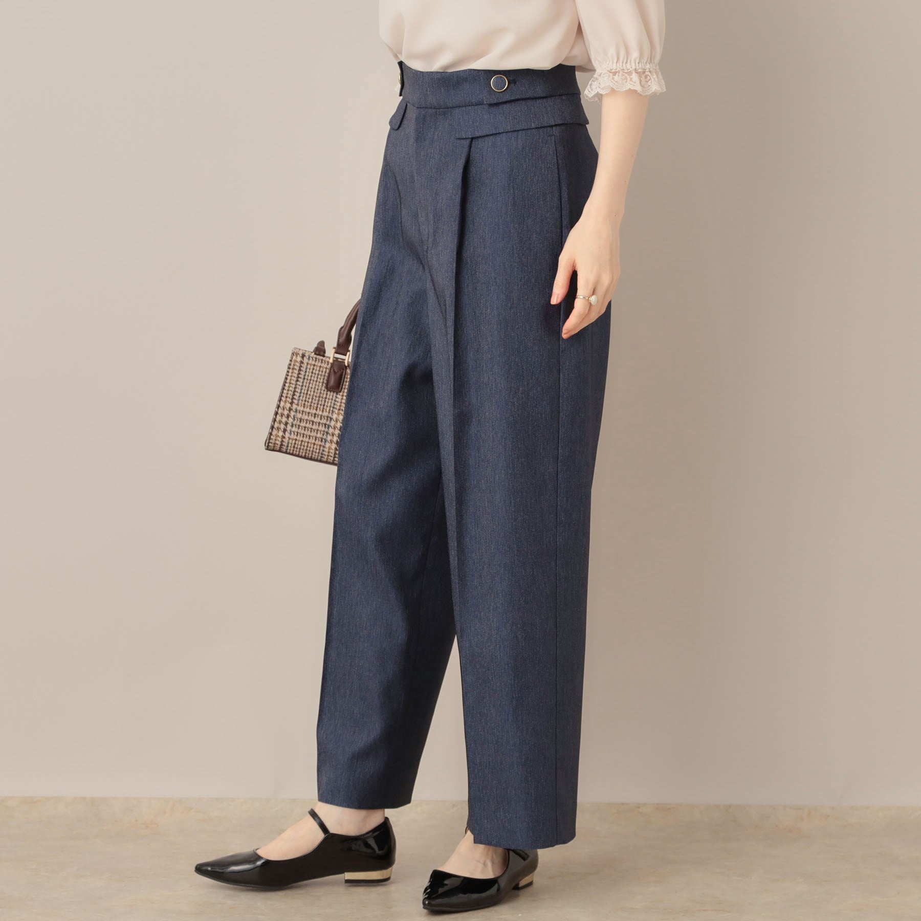 クチュール ブローチ Couture Brooch デニムライク釦デザインパンツ (ブラック(019)) ブラック(019)