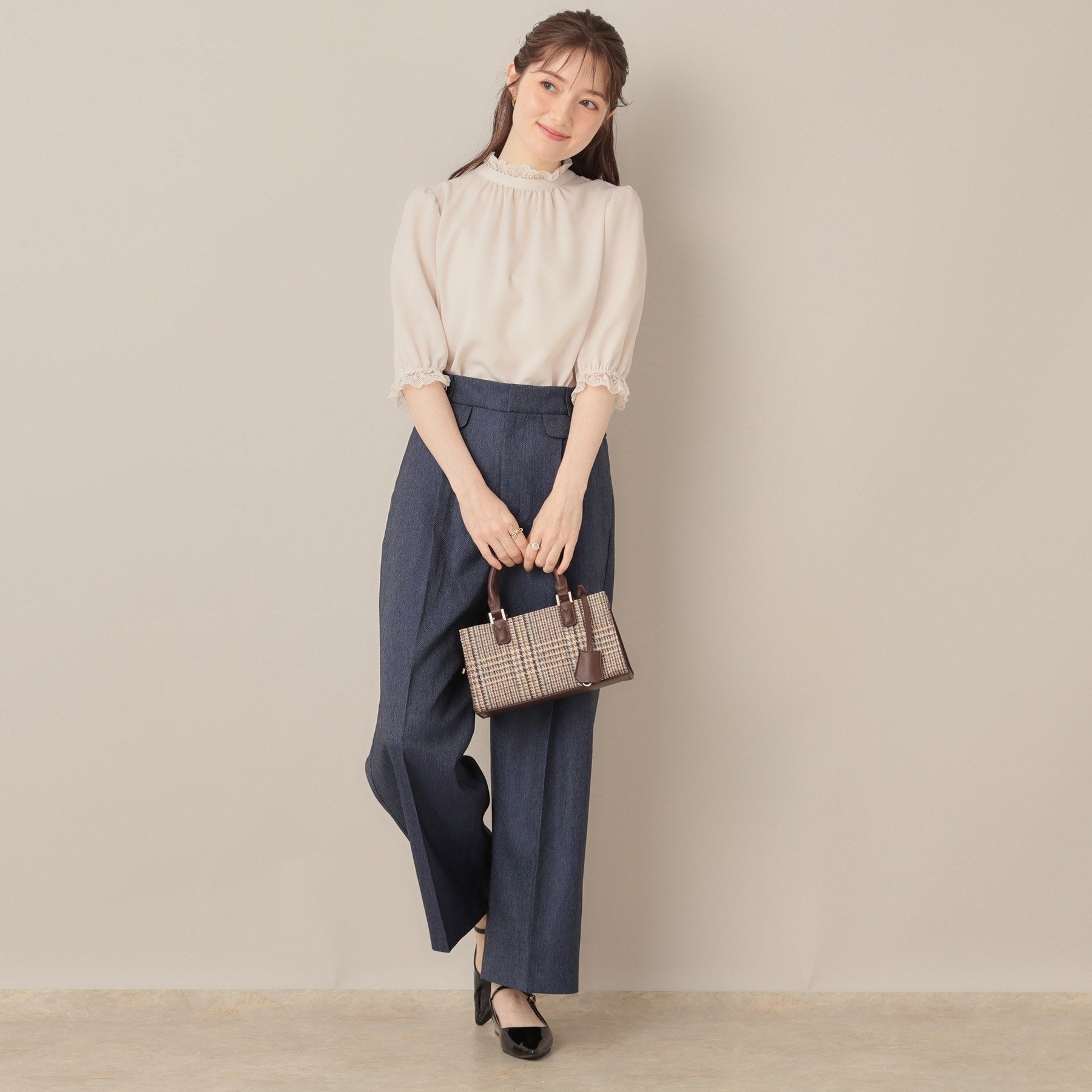 クチュール ブローチ Couture Brooch デニムライク釦デザインパンツ (ブラック(019)) ブラック(019)