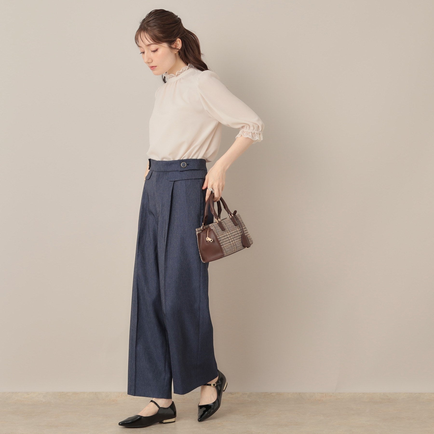 クチュール ブローチ Couture Brooch デニムライク釦デザインパンツ (ブラック(019)) ブラック(019)