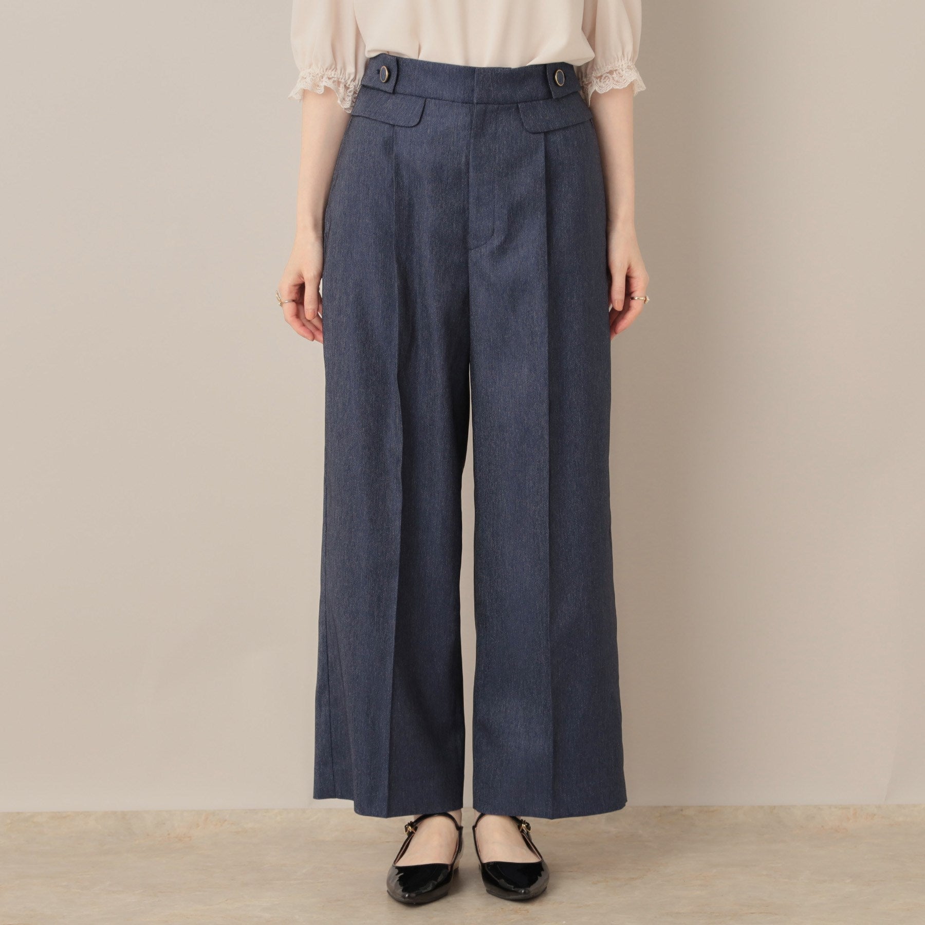 クチュール ブローチ Couture Brooch デニムライク釦デザインパンツ (ブラック(019)) ブラック(019)