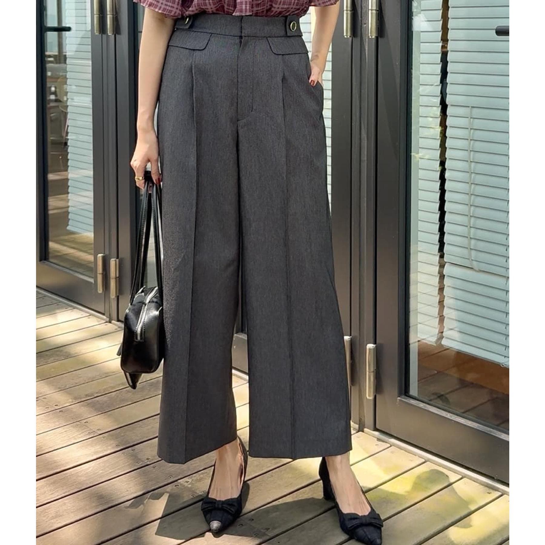 クチュール ブローチ Couture Brooch デニムライク釦デザインパンツ (ブラック(019)) ブラック(019)