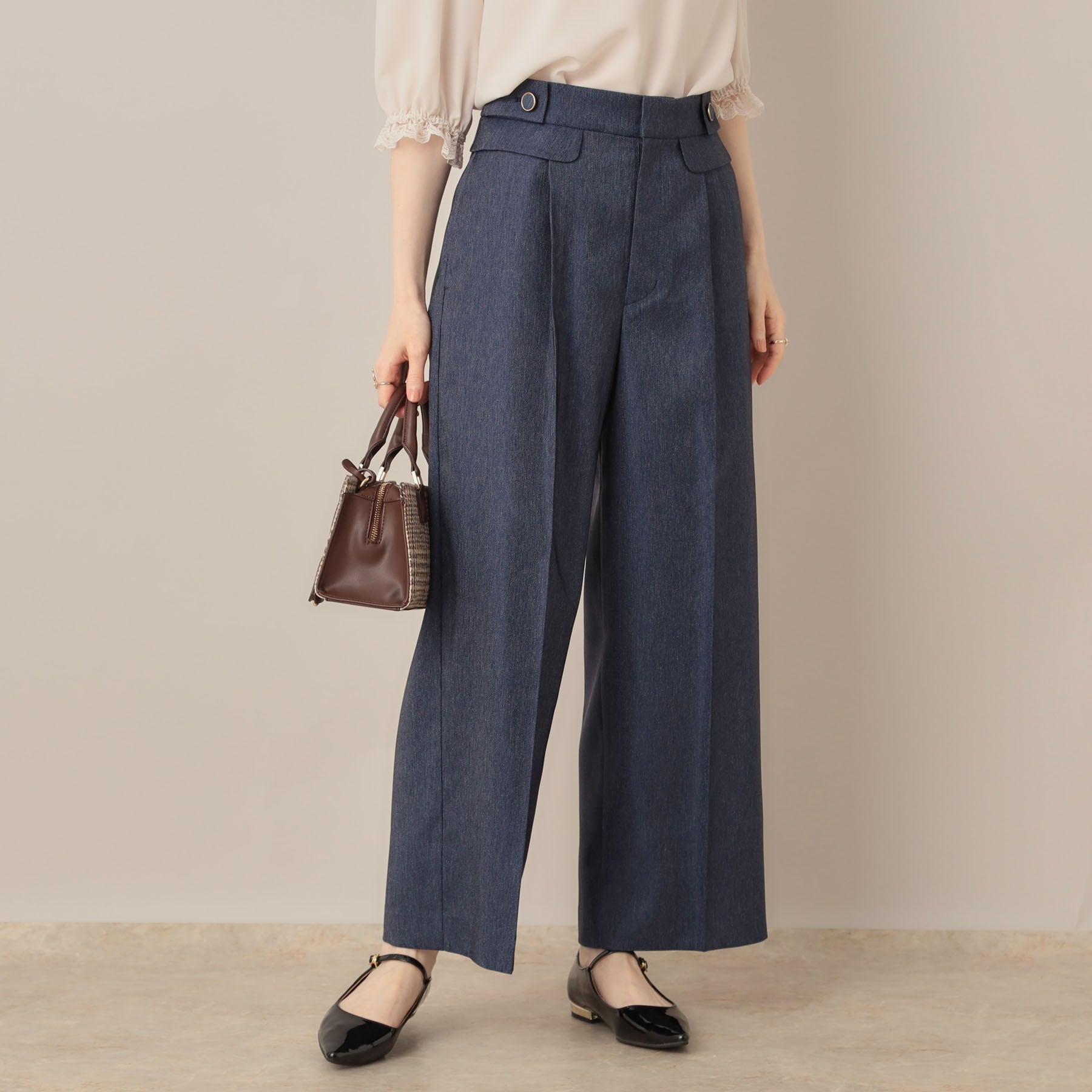 クチュール ブローチ Couture Brooch デニムライク釦デザインパンツ (ネイビー(094)) ネイビー(094)