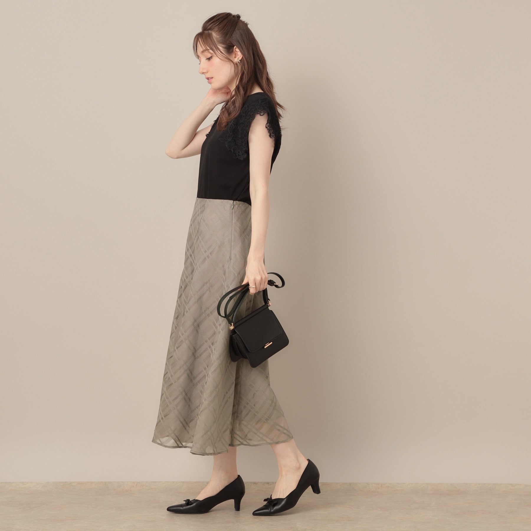 クチュール ブローチ Couture Brooch シアーチェックオーガンジースカート (ブラック(019)) ブラック(019)