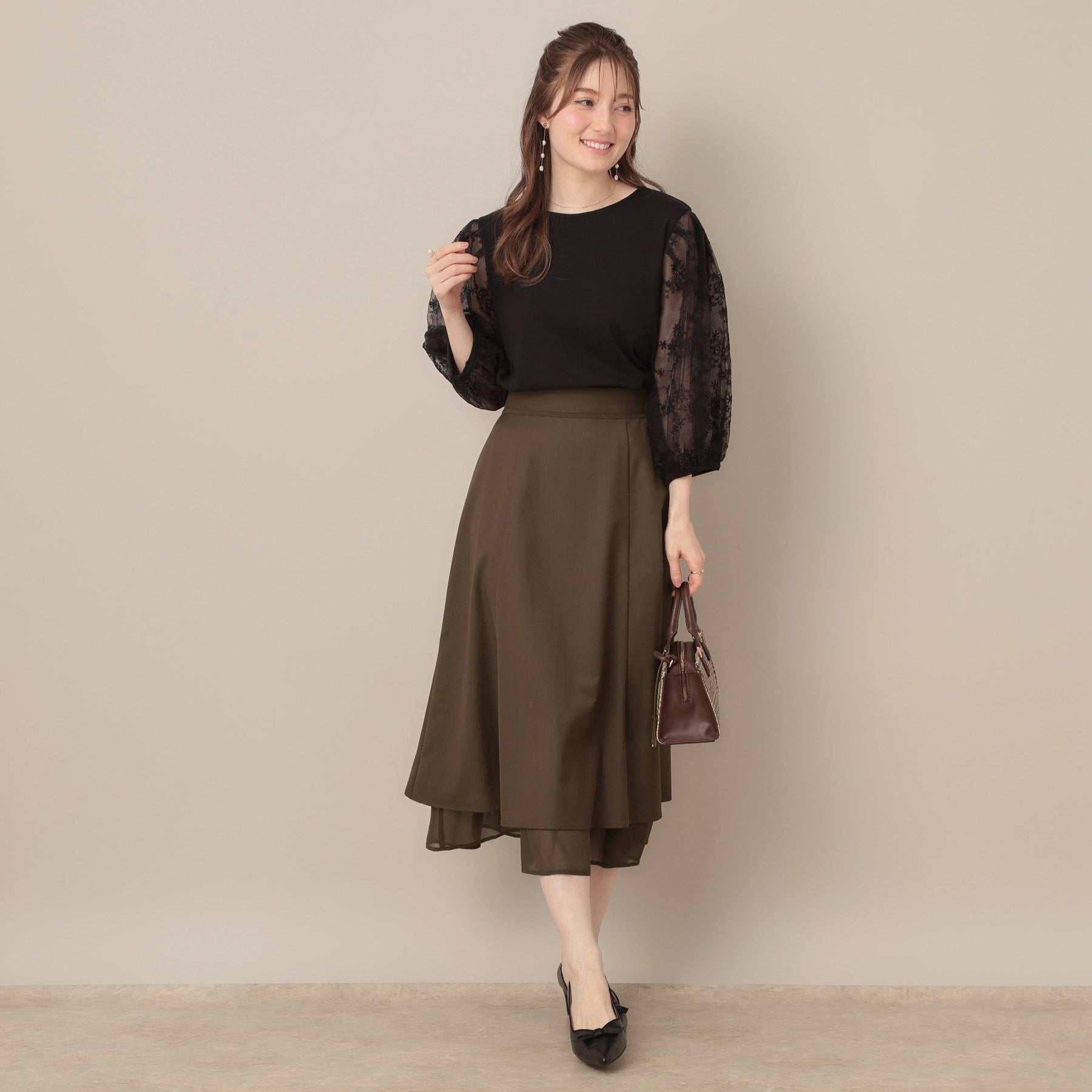 クチュール ブローチ Couture Brooch 裾シアーフレアスカート (ブラウン(044)) ブラウン(044)