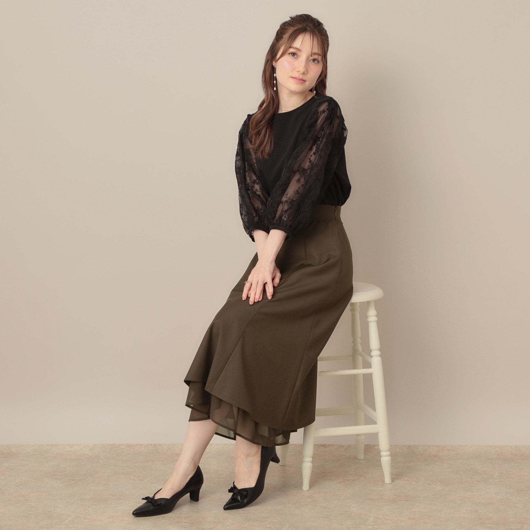 クチュール ブローチ Couture Brooch 裾シアーフレアスカート (ブラウン(044)) ブラウン(044)