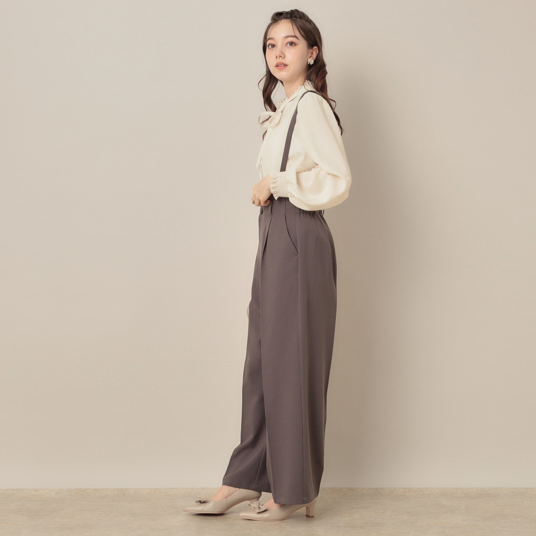 クチュール ブローチ Couture Brooch タイ付きピコフリルブラウス (ピンクベージュ(053)) ピンクベージュ(053)