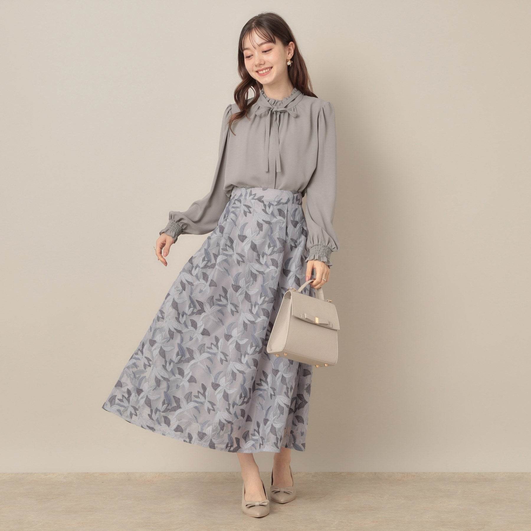 クチュール ブローチ Couture Brooch タイ付きピコフリルブラウス (ピンクベージュ(053)) ピンクベージュ(053)