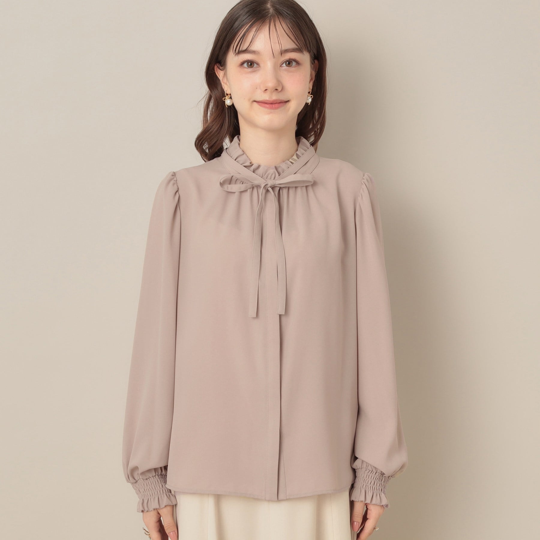 クチュール ブローチ Couture Brooch タイ付きピコフリルブラウス (ピンクベージュ(053)) ピンクベージュ(053)