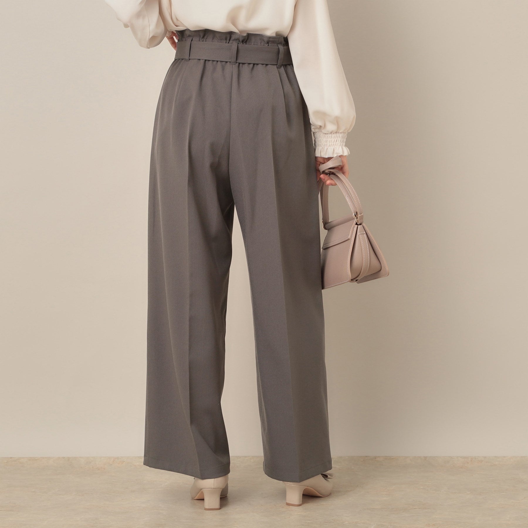 クチュール ブローチ Couture Brooch ウエストリボン サスペンダー付きワイドパンツ (チャコールグレー(013)) チャコールグレー(013)