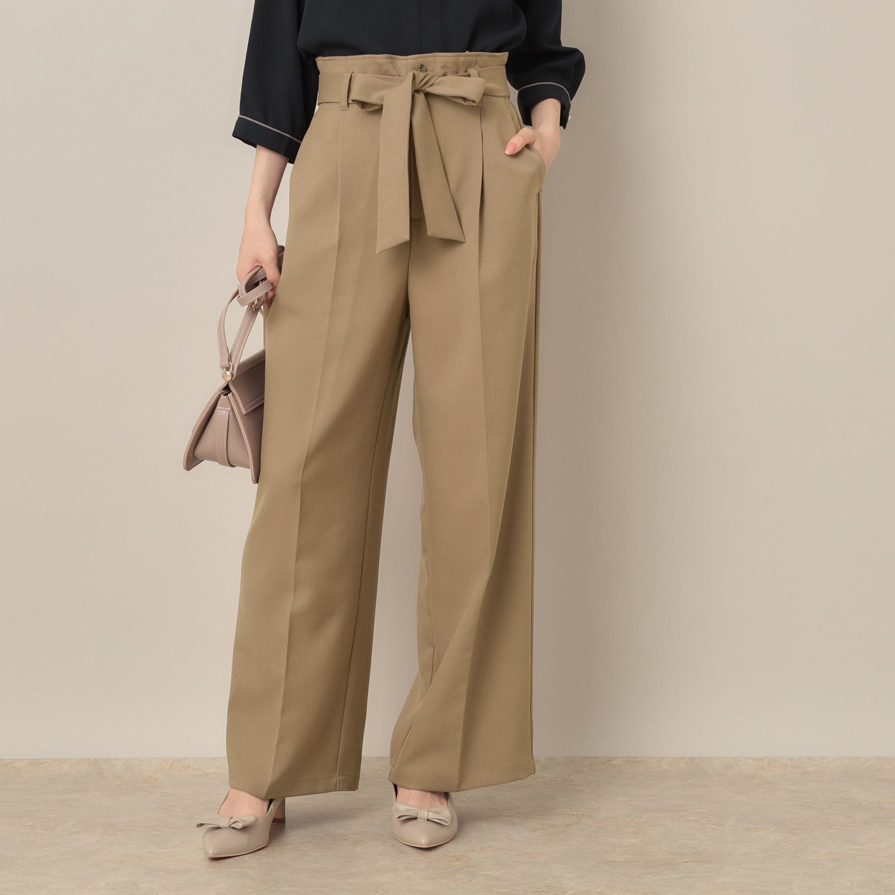 クチュール ブローチ Couture Brooch ウエストリボン サスペンダー付きワイドパンツ (チャコールグレー(013)) チャコールグレー(013)