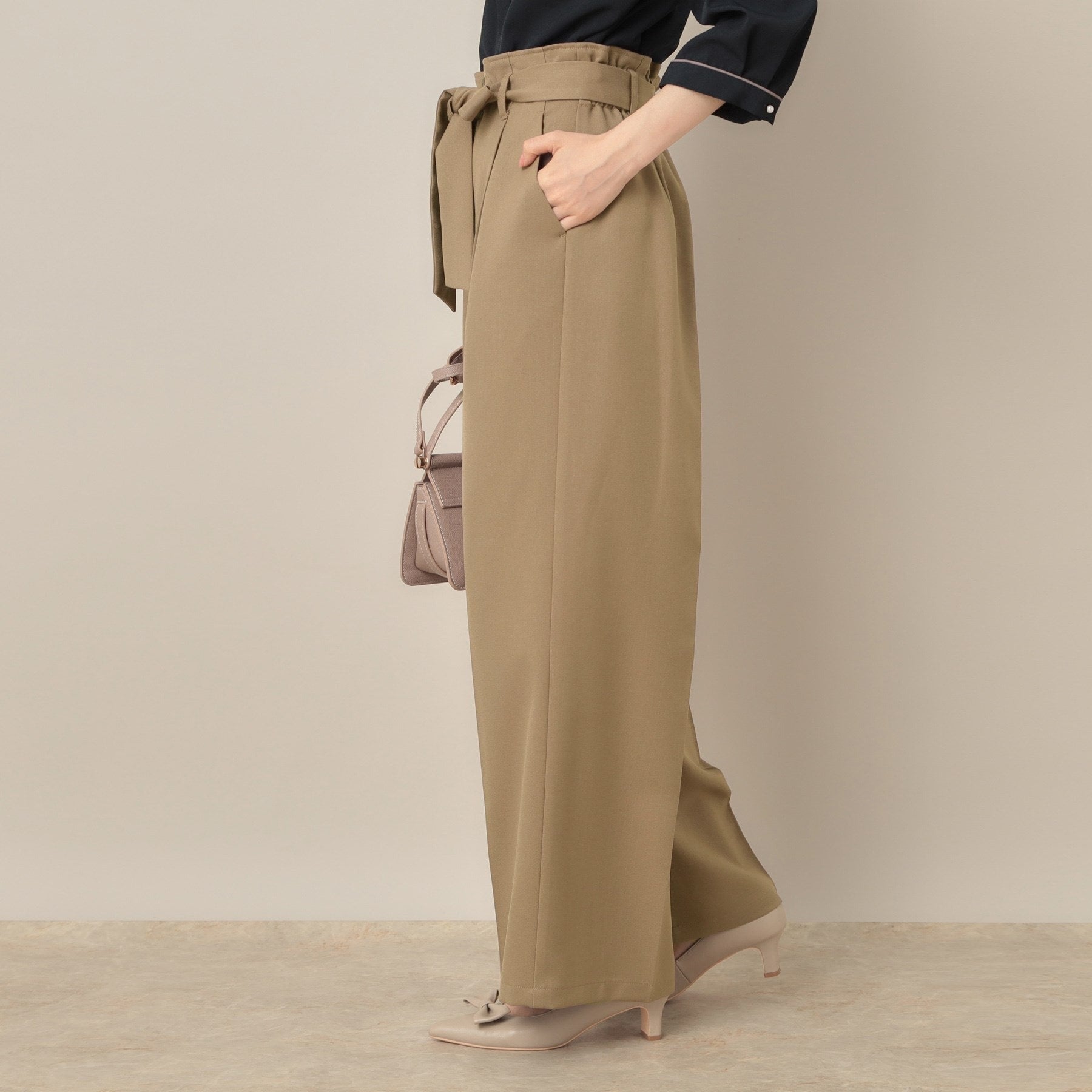 クチュール ブローチ Couture Brooch ウエストリボン サスペンダー付きワイドパンツ (チャコールグレー(013)) チャコールグレー(013)