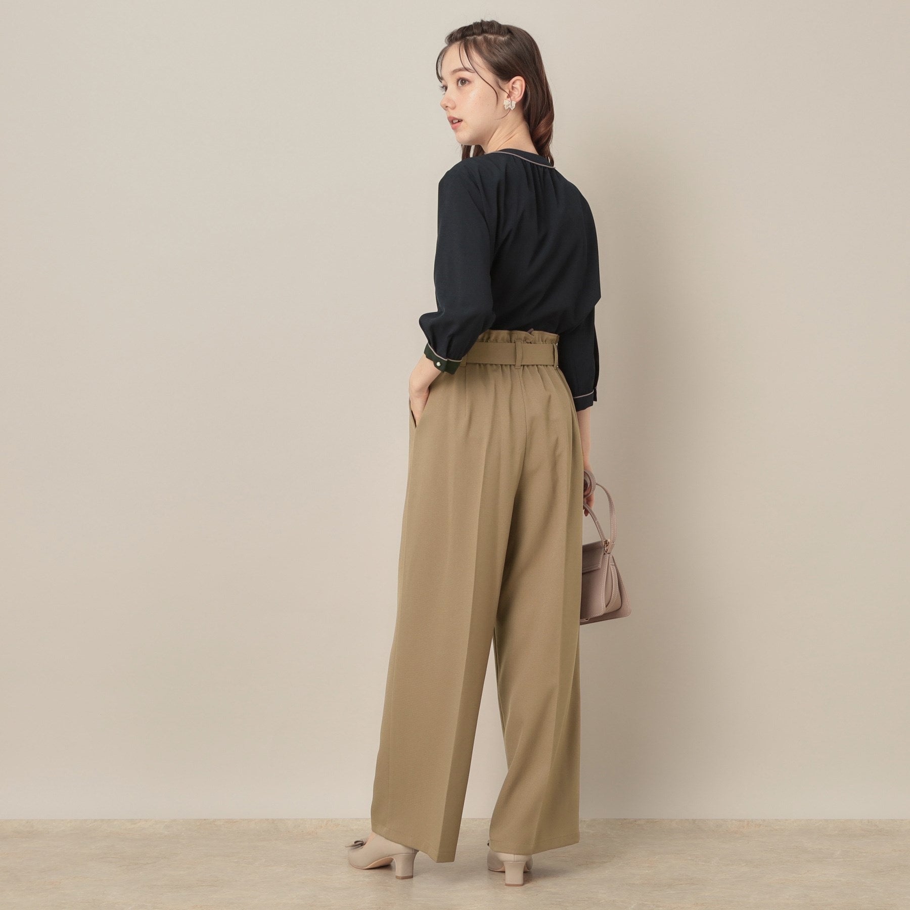 クチュール ブローチ Couture Brooch ウエストリボン サスペンダー付きワイドパンツ (チャコールグレー(013)) チャコールグレー(013)