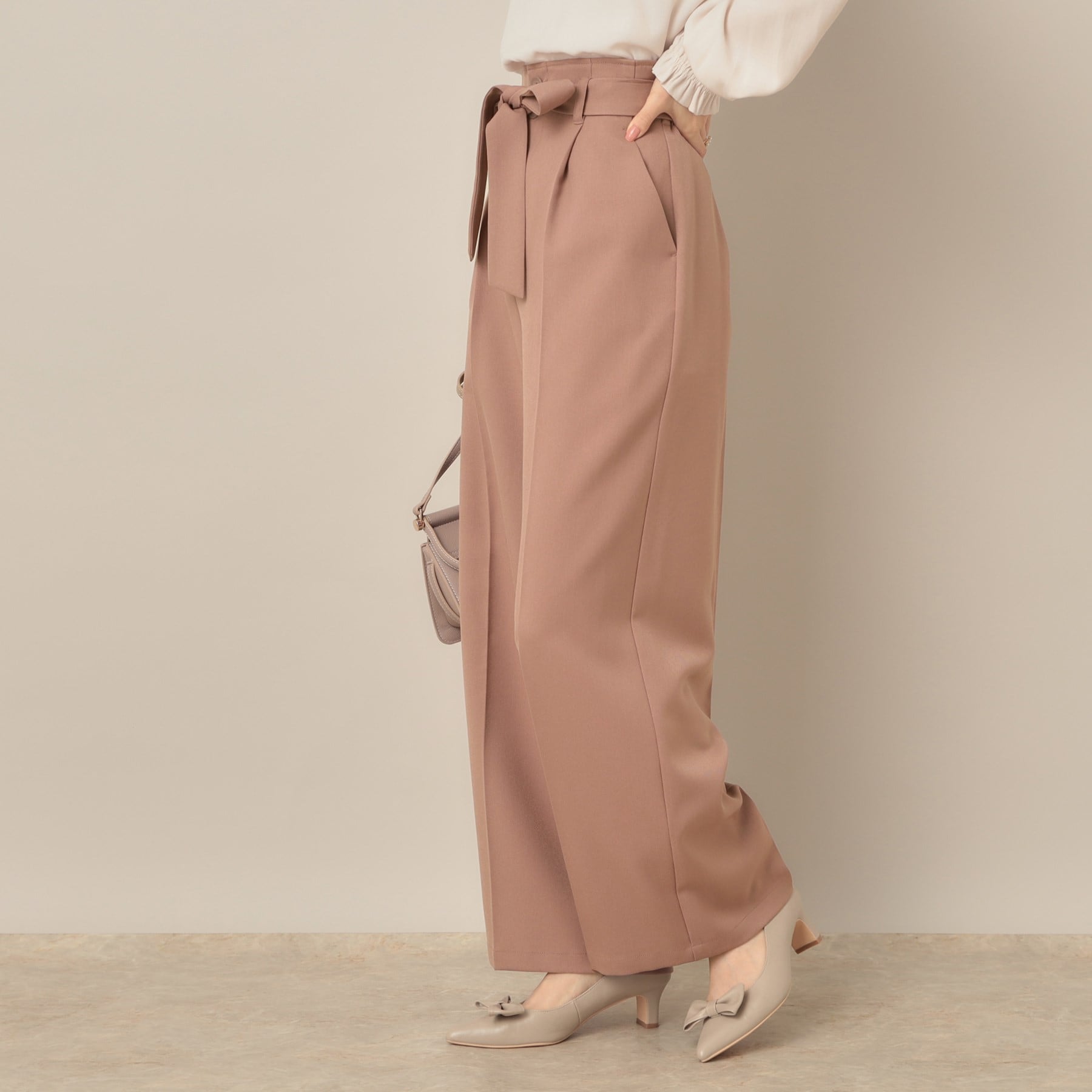 クチュール ブローチ Couture Brooch ウエストリボン サスペンダー付きワイドパンツ (チャコールグレー(013)) チャコールグレー(013)