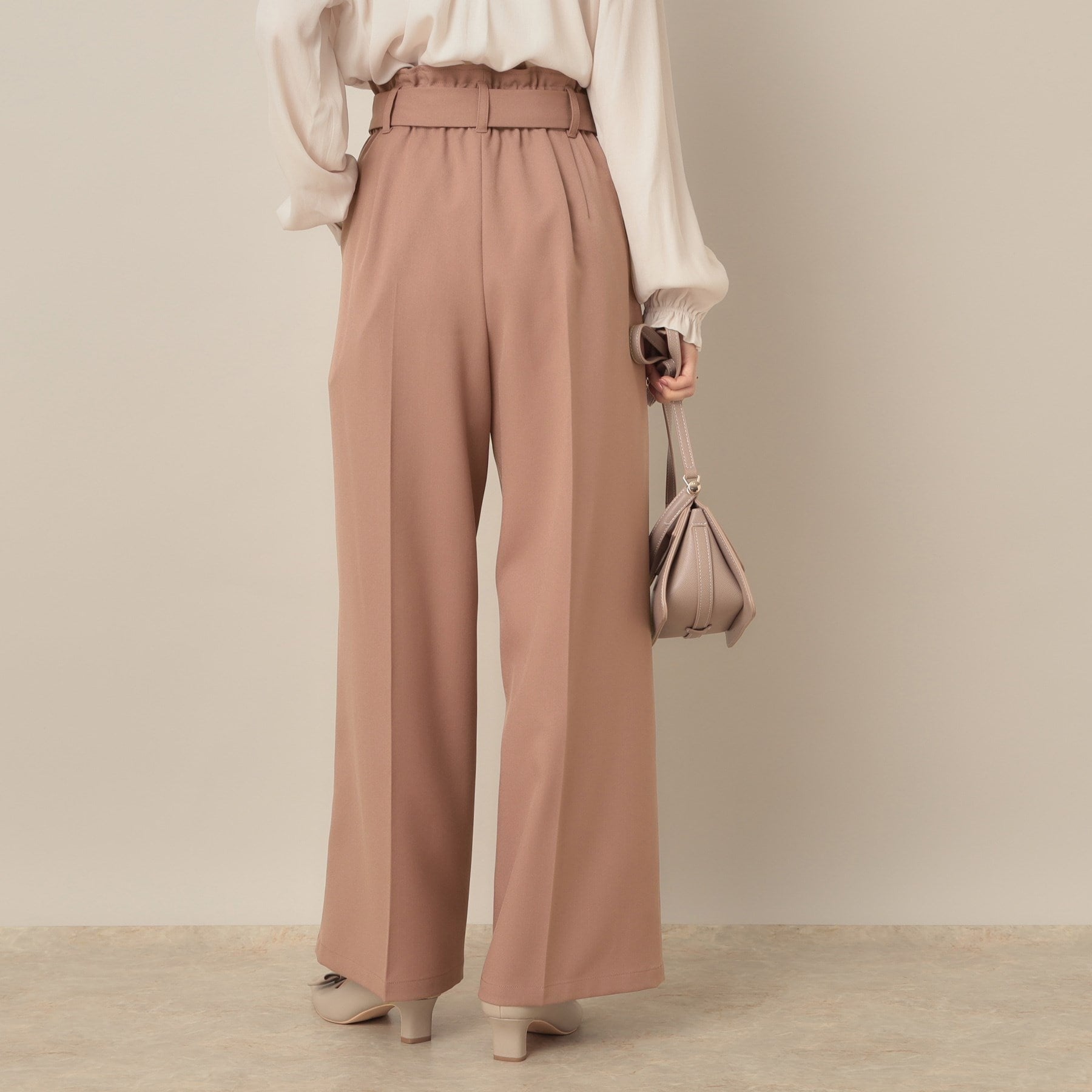 クチュール ブローチ Couture Brooch ウエストリボン サスペンダー付きワイドパンツ (チャコールグレー(013)) チャコールグレー(013)