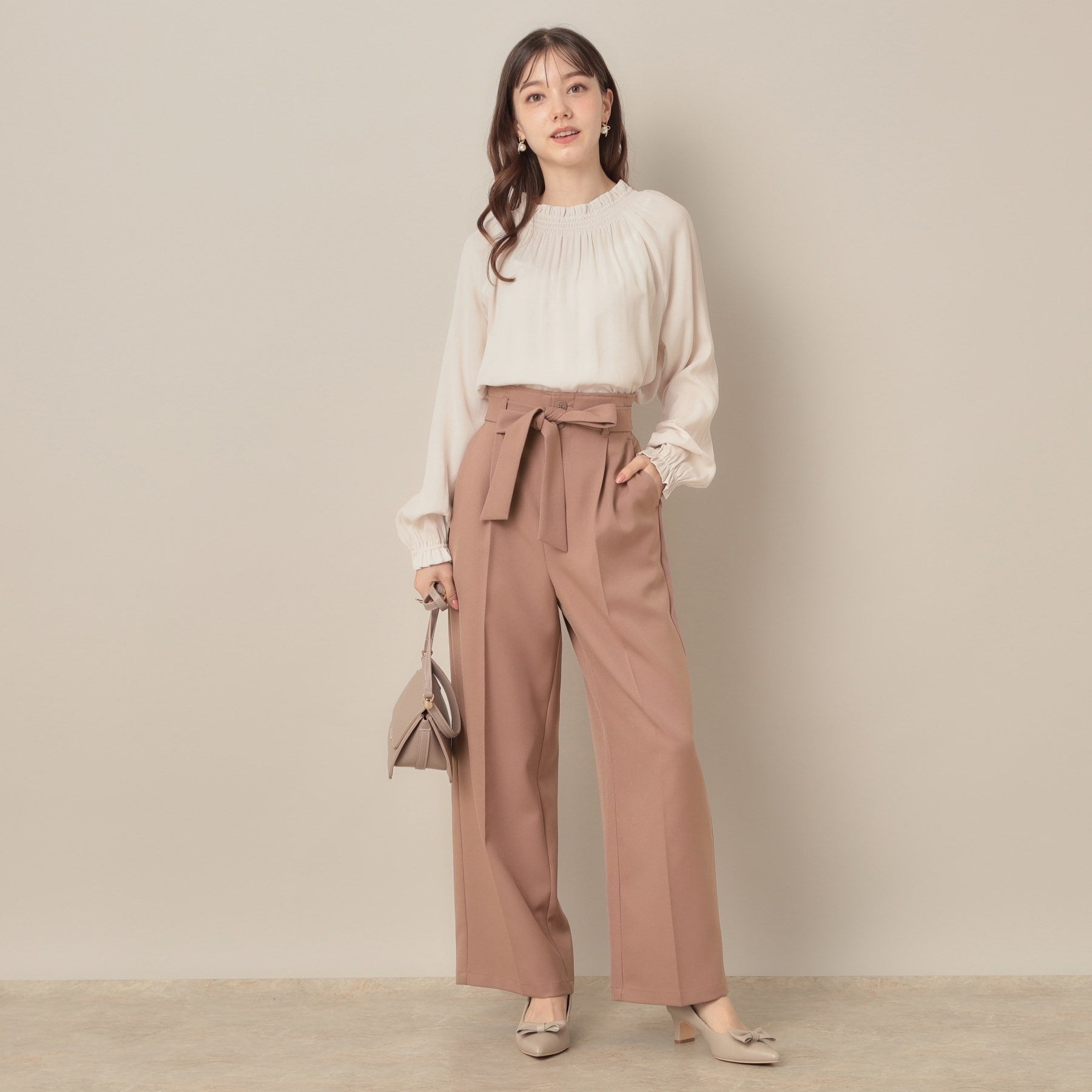 クチュール ブローチ Couture Brooch ウエストリボン サスペンダー付きワイドパンツ (チャコールグレー(013)) チャコールグレー(013)