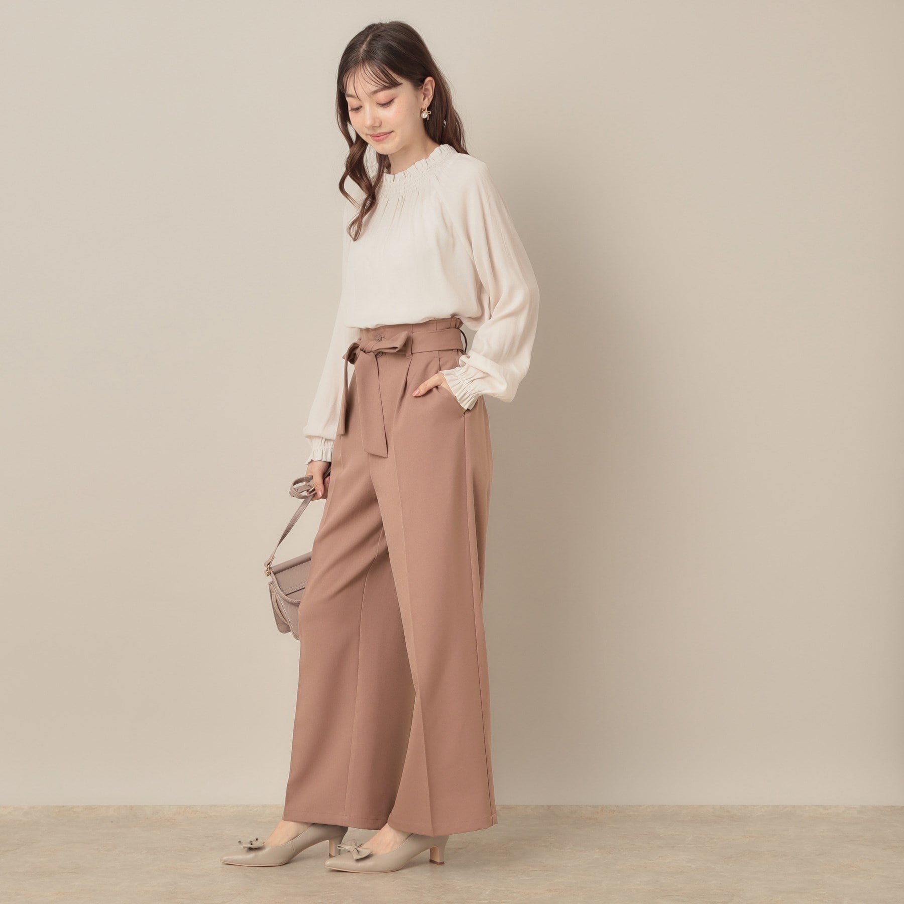 クチュール ブローチ Couture Brooch ウエストリボン サスペンダー付きワイドパンツ (チャコールグレー(013)) チャコールグレー(013)