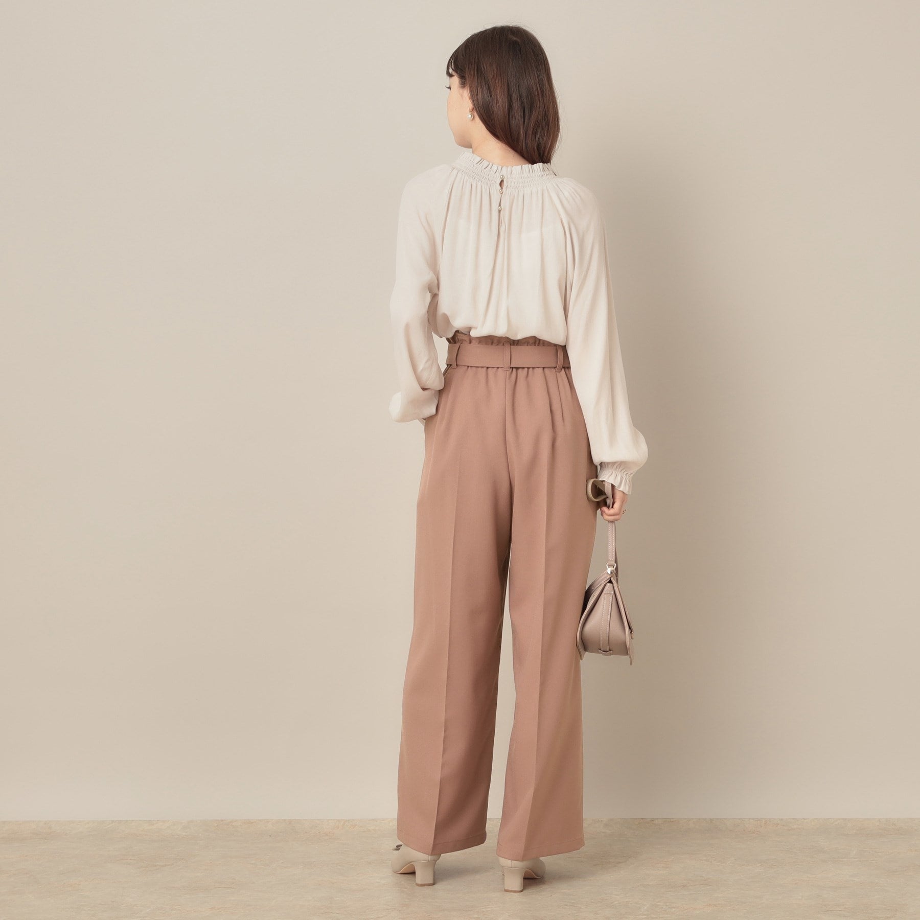 クチュール ブローチ Couture Brooch ウエストリボン サスペンダー付きワイドパンツ (チャコールグレー(013)) チャコールグレー(013)