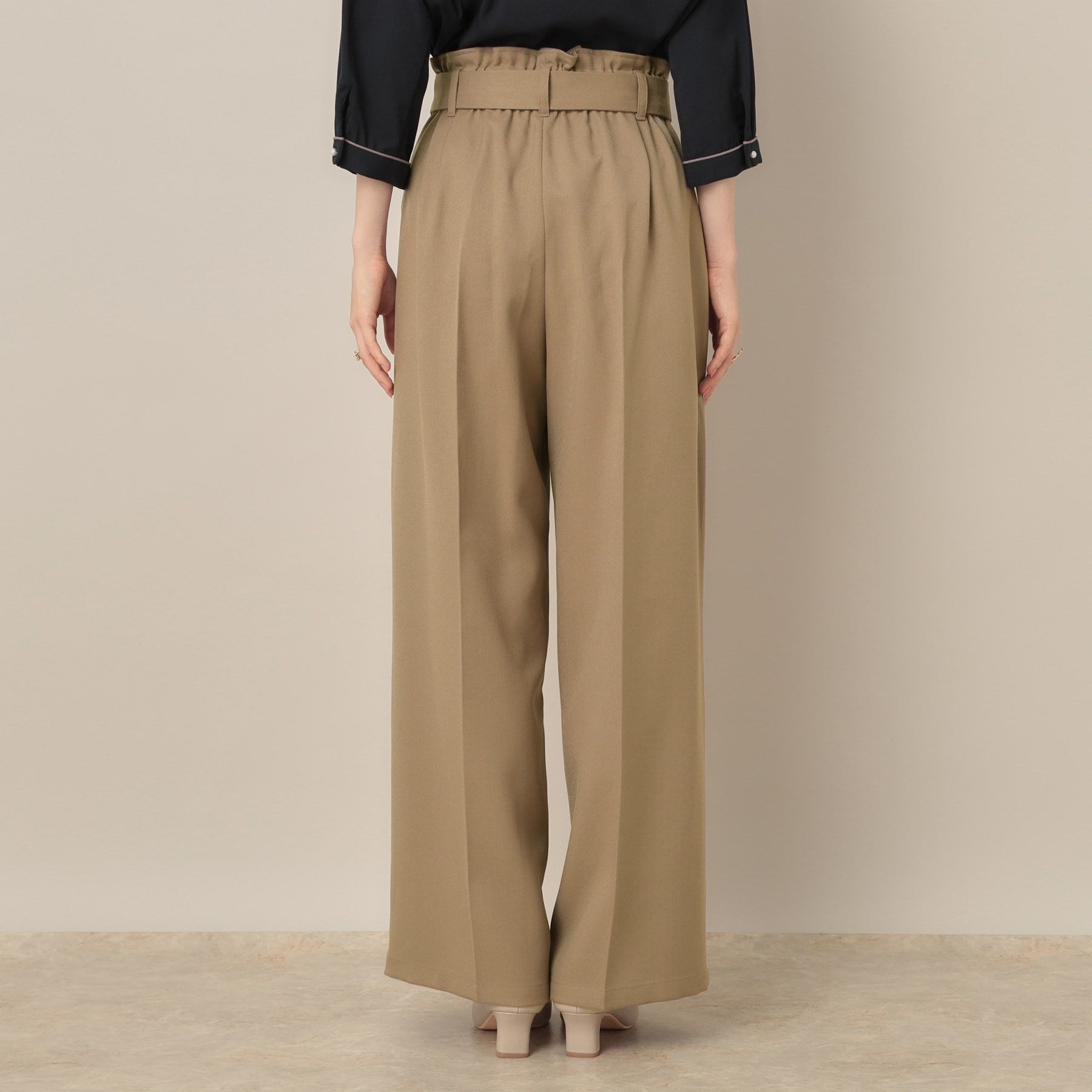 クチュール ブローチ Couture Brooch ウエストリボン サスペンダー付きワイドパンツ (チャコールグレー(013)) チャコールグレー(013)