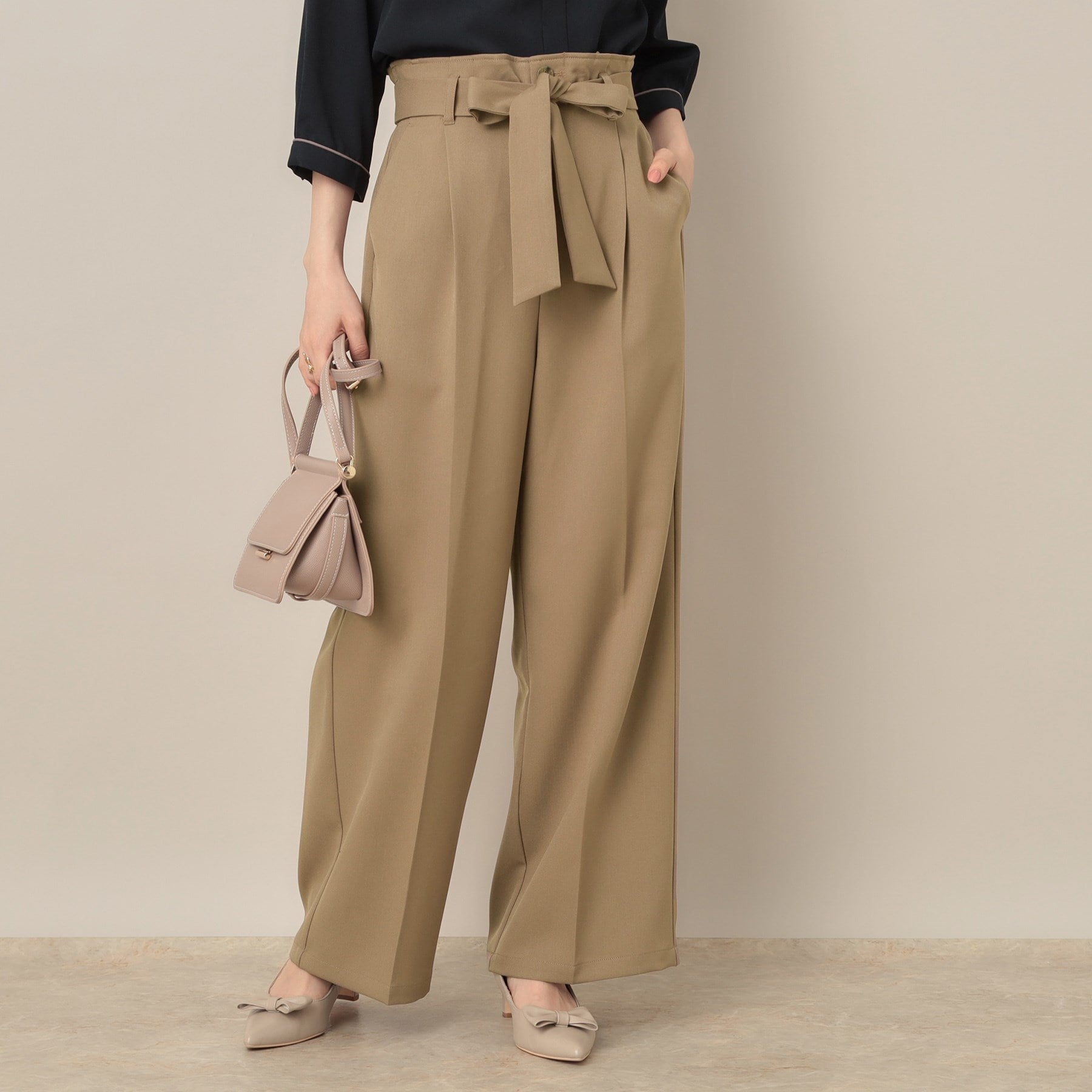 クチュール ブローチ Couture Brooch ウエストリボン サスペンダー付きワイドパンツ (モカブラウン(042)) モカブラウン(042)