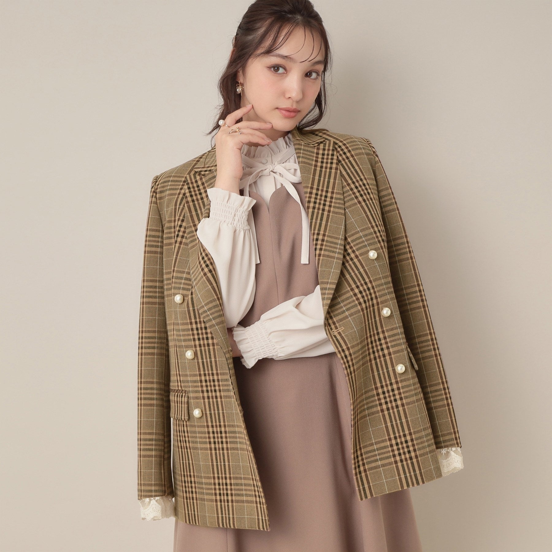 クチュール ブローチ Couture Brooch レースカフス パール調釦テーラードジャケット (ネイビー(094)) ネイビー(094)