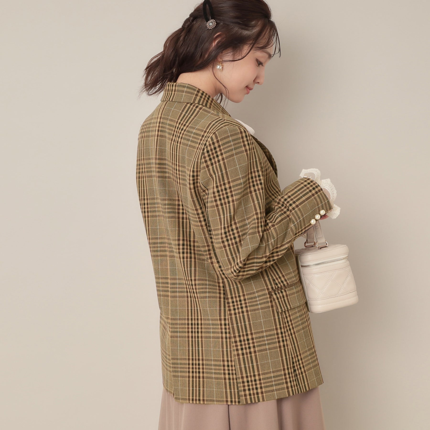 クチュール ブローチ Couture Brooch レースカフス パール調釦テーラードジャケット (ネイビー(094)) ネイビー(094)