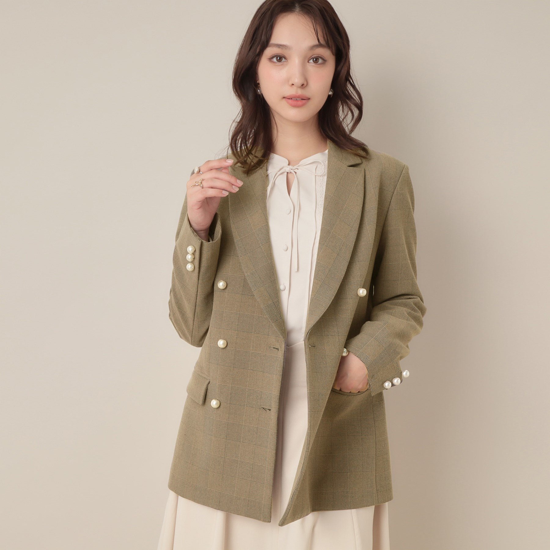 クチュール ブローチ Couture Brooch レースカフス パール調釦テーラードジャケット (ネイビー(094)) ネイビー(094)