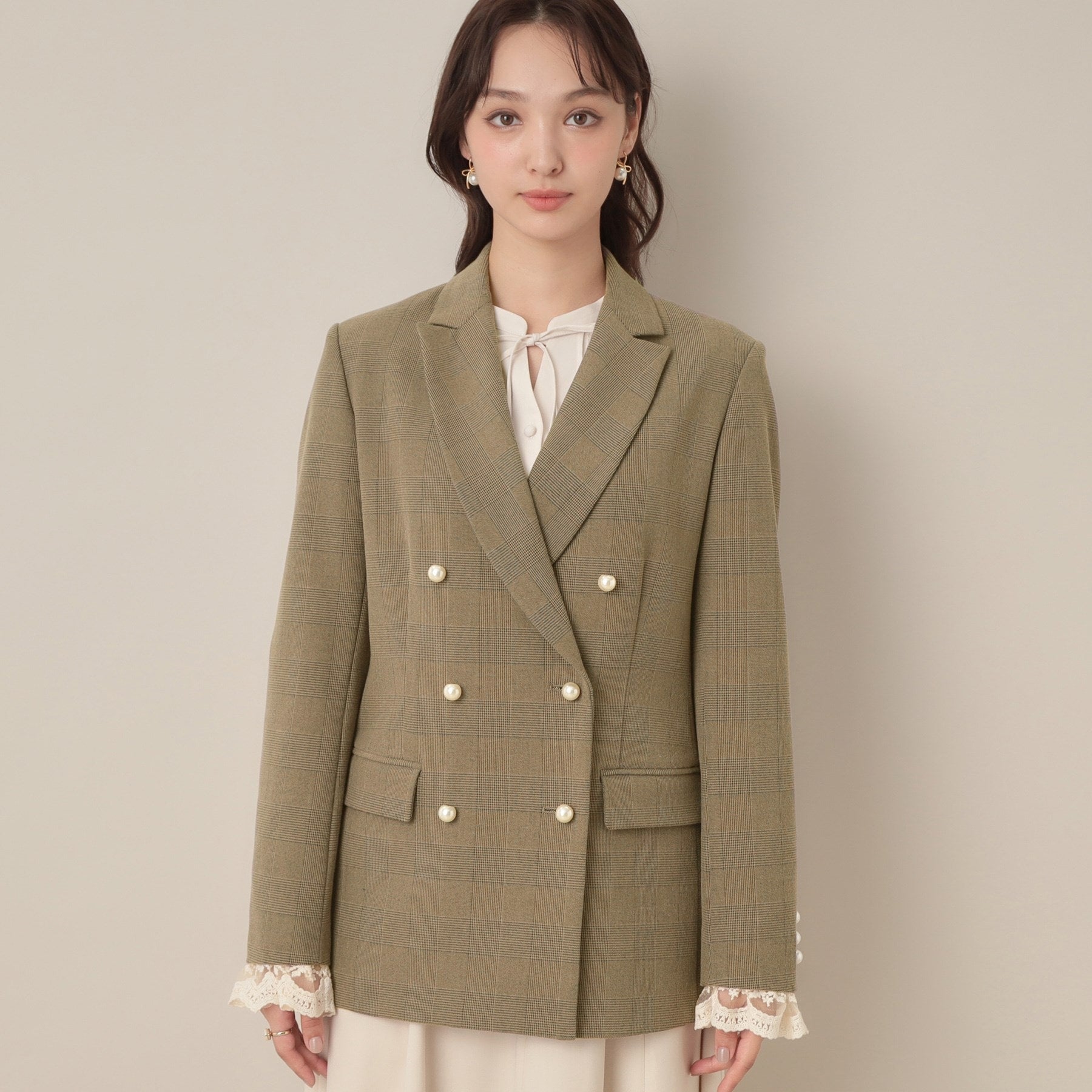 クチュール ブローチ Couture Brooch レースカフス パール調釦テーラードジャケット (ネイビー(094)) ネイビー(094)