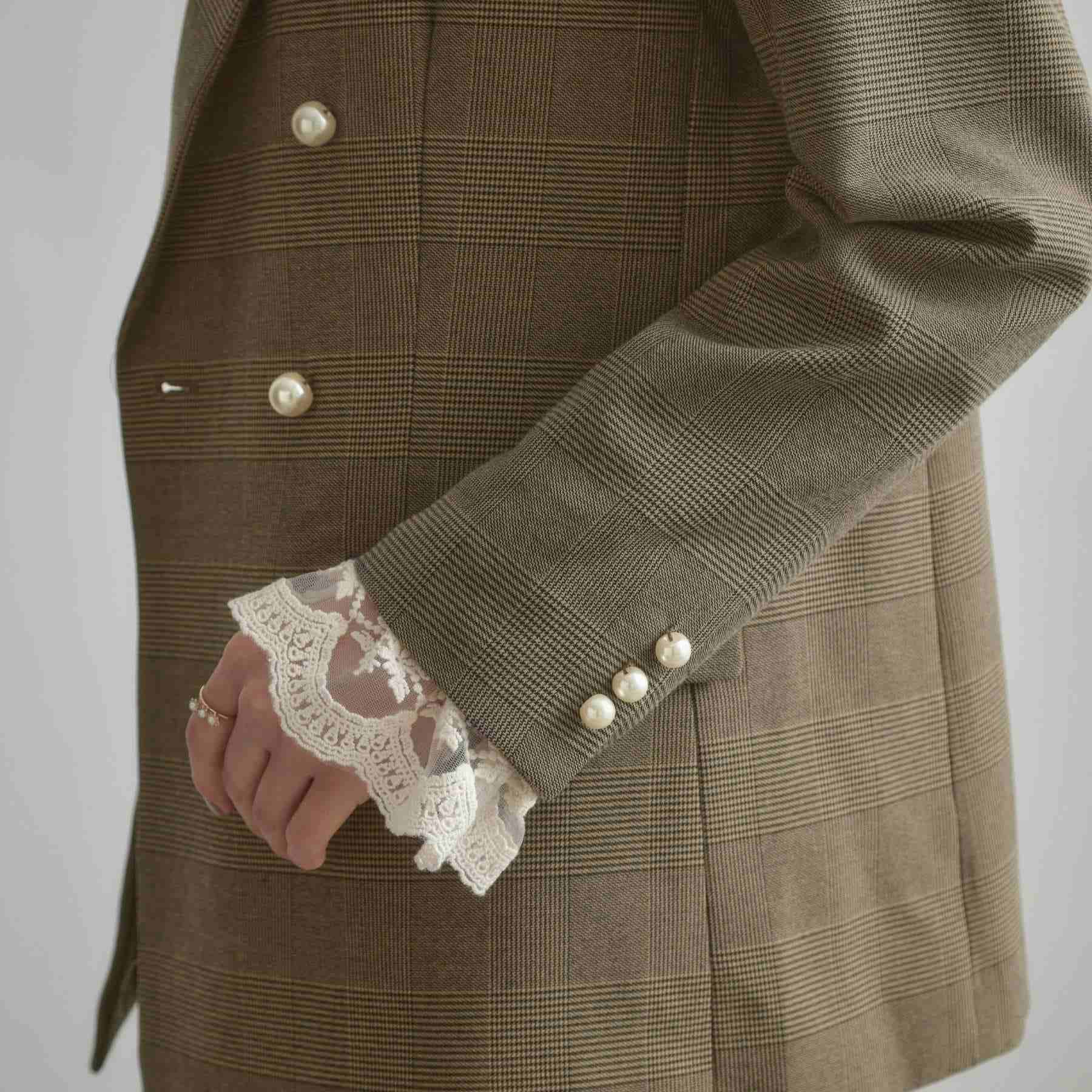 クチュール ブローチ Couture Brooch レースカフス パール調釦テーラードジャケット (ネイビー(094)) ネイビー(094)