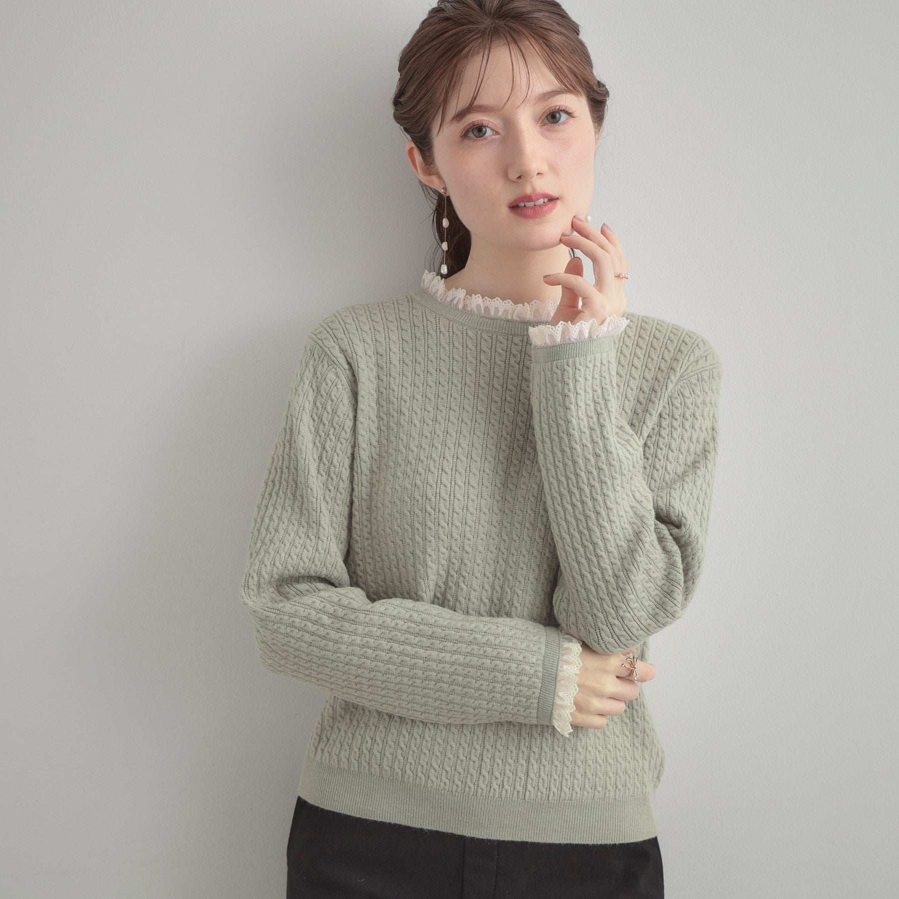 クチュール ブローチ Couture Brooch ケーブルレース バックリボンニット (ミントグリーン(021)) ミントグリーン(021)