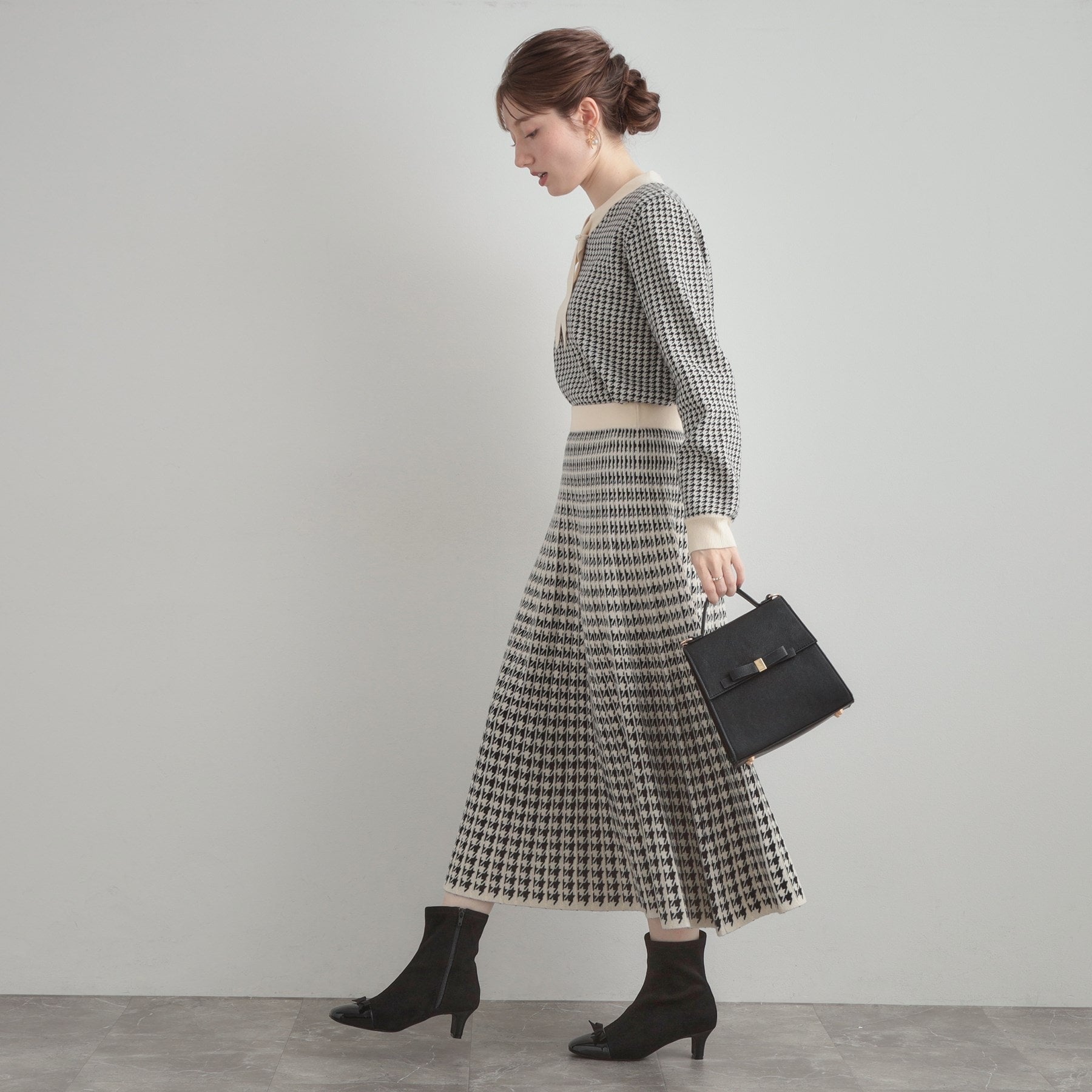 クチュール ブローチ Couture Brooch 千鳥JQニットプリーツスカート (ネイビー(294)) ネイビー(294)