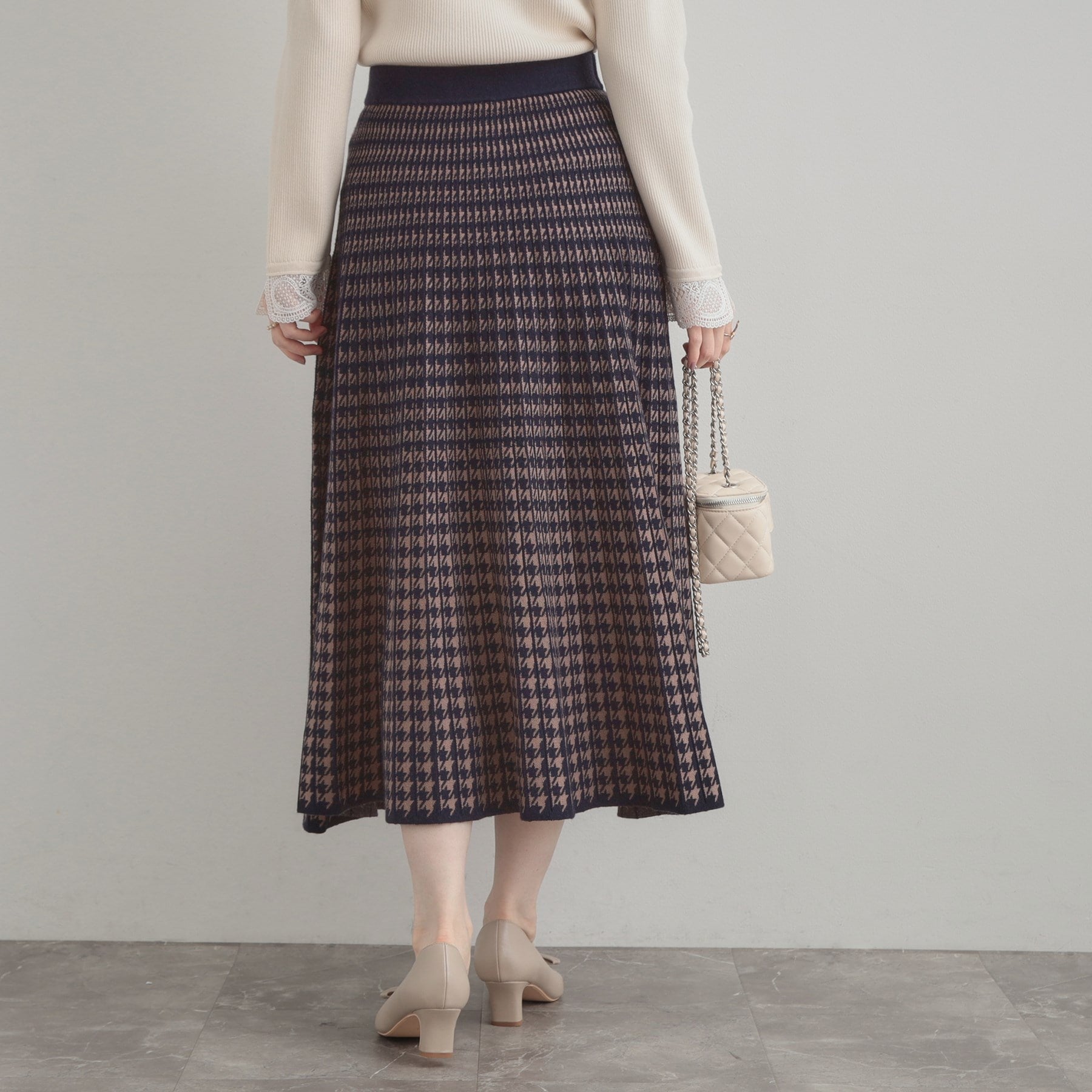 クチュール ブローチ Couture Brooch 千鳥JQニットプリーツスカート (ネイビー(294)) ネイビー(294)