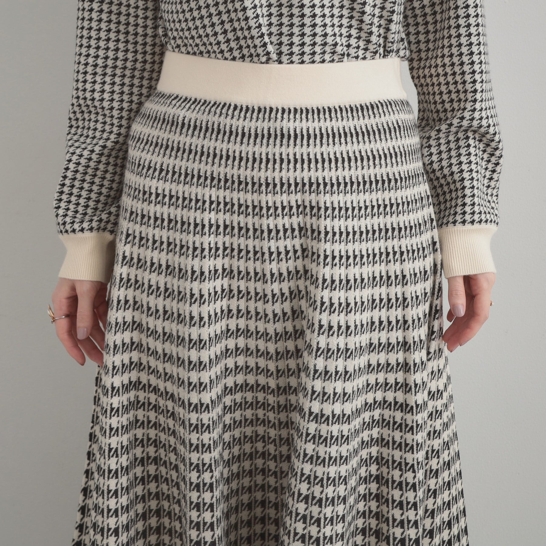 クチュール ブローチ Couture Brooch 千鳥JQニットプリーツスカート (ネイビー(294)) ネイビー(294)