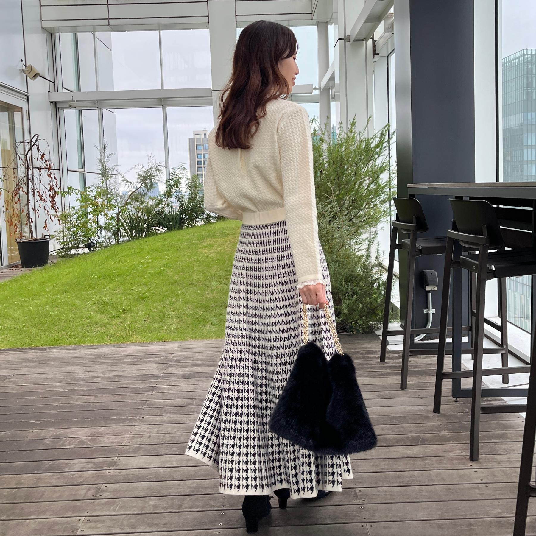 クチュール ブローチ Couture Brooch 千鳥JQニットプリーツスカート (ネイビー(294)) ネイビー(294)