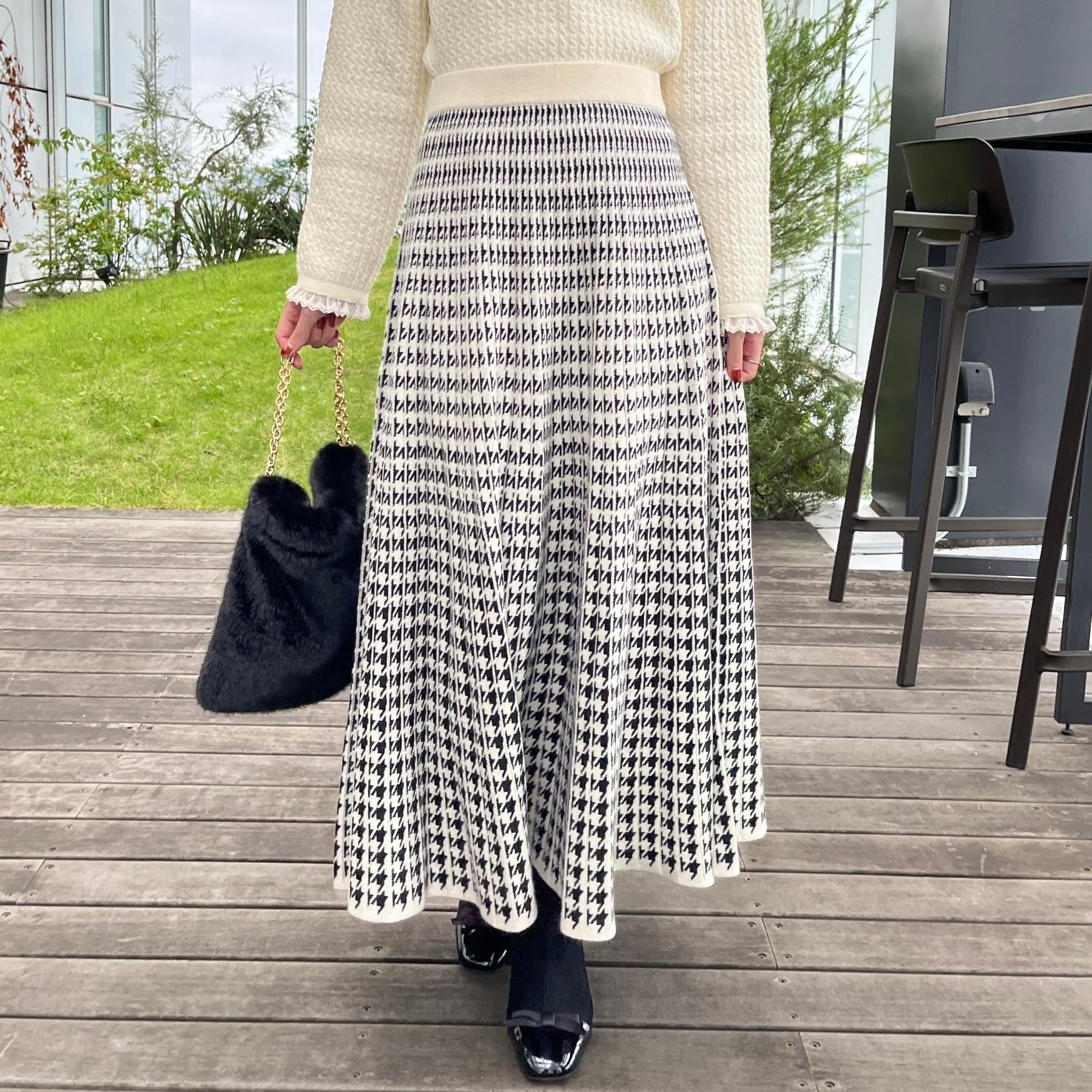 クチュール ブローチ Couture Brooch 千鳥JQニットプリーツスカート (ネイビー(294)) ネイビー(294)