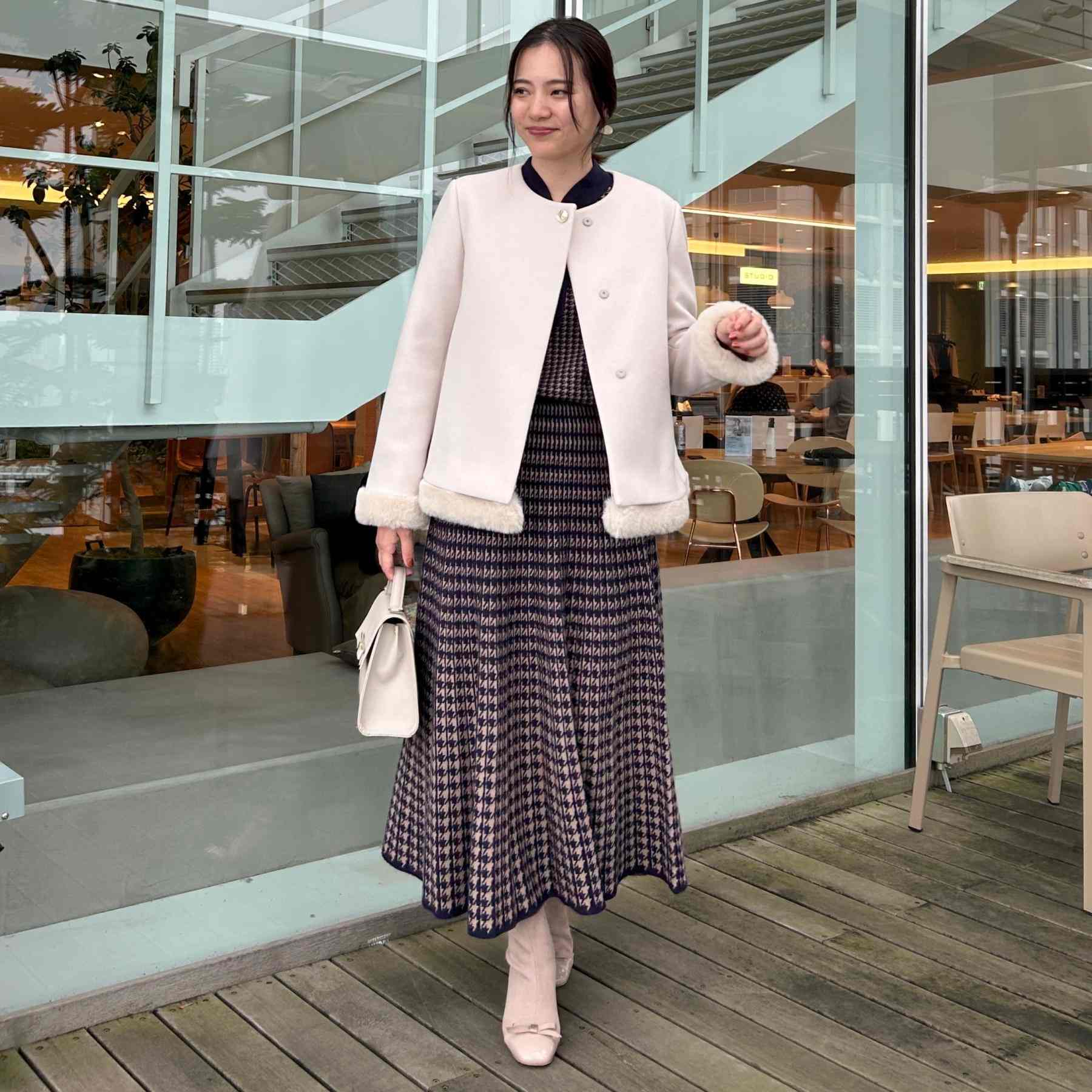 クチュール ブローチ Couture Brooch 千鳥JQニットプリーツスカート (ネイビー(294)) ネイビー(294)