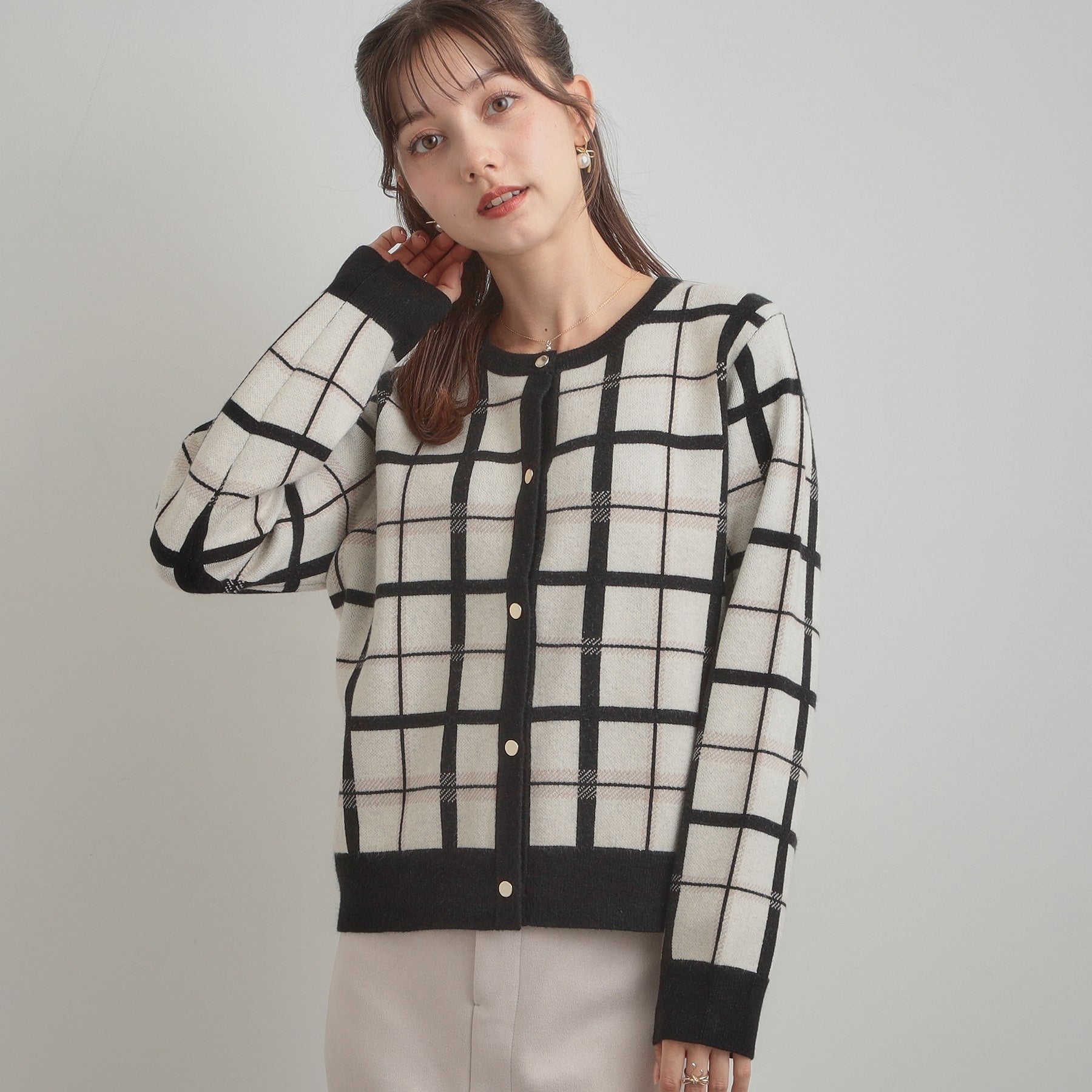 クチュール ブローチ Couture Brooch チェックジャカードニットカーディガン (ネイビー(294)) ネイビー(294)